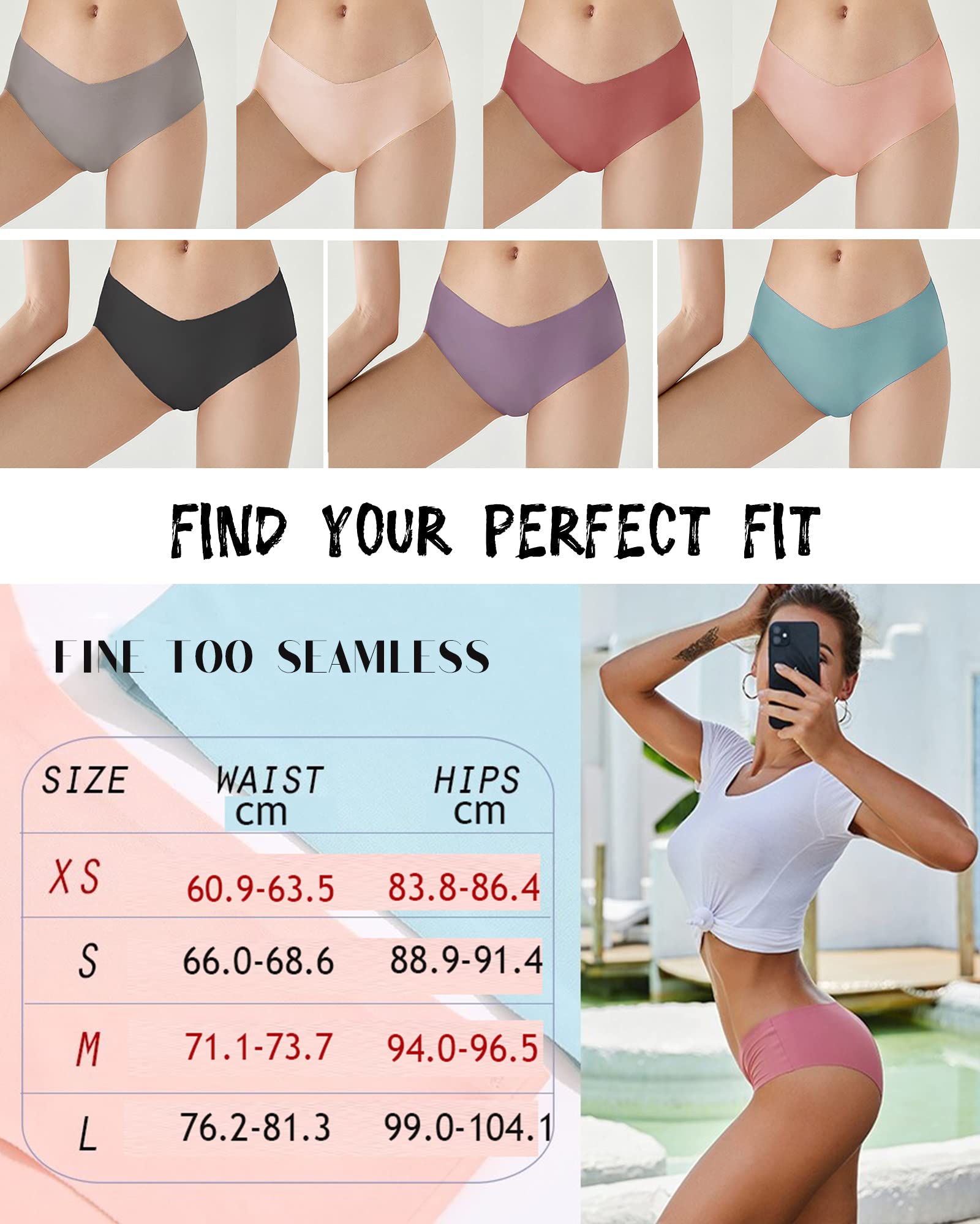 FINETOO 9-Pack Women's Seamless Underwear - Soft Stretch No Show Panties, Invisible Hipster & Cheeky Briefs (XS-L) for Everyday Comfort, Workout & Travel