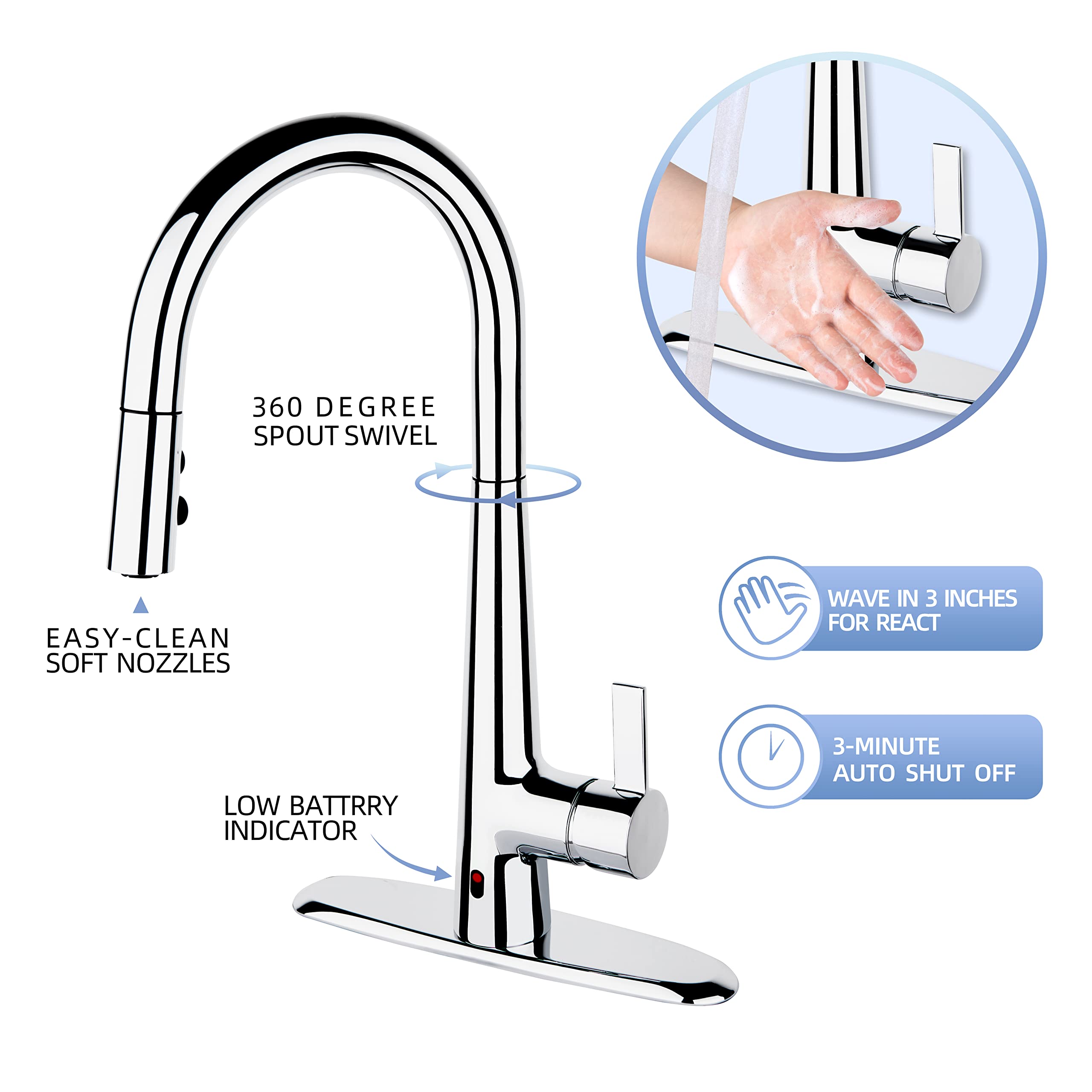 Touchless Kitchen Faucet with Motion Sensor - Chrome Pull Down Sprayer for Hands-Free Cooking