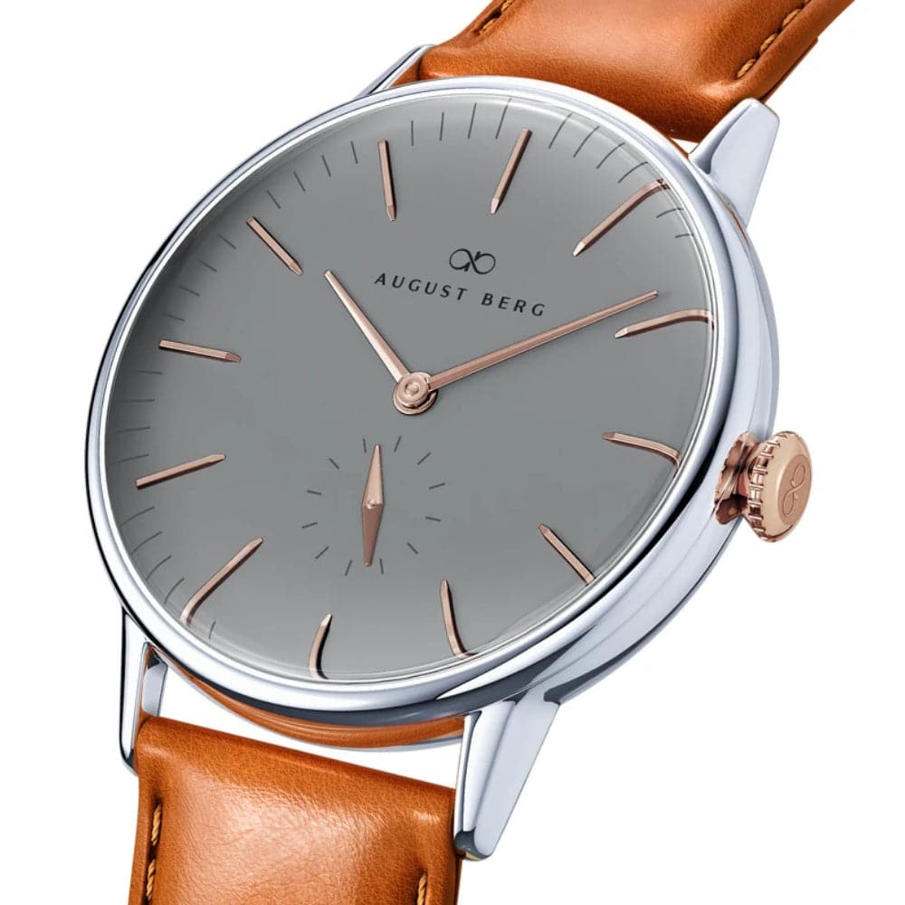 August Berg 40mm Gray Dial Brown Leather Strap Unisex Watch 10140H04LBN20 - Perfect for Business, Casual & Everyday Wear
