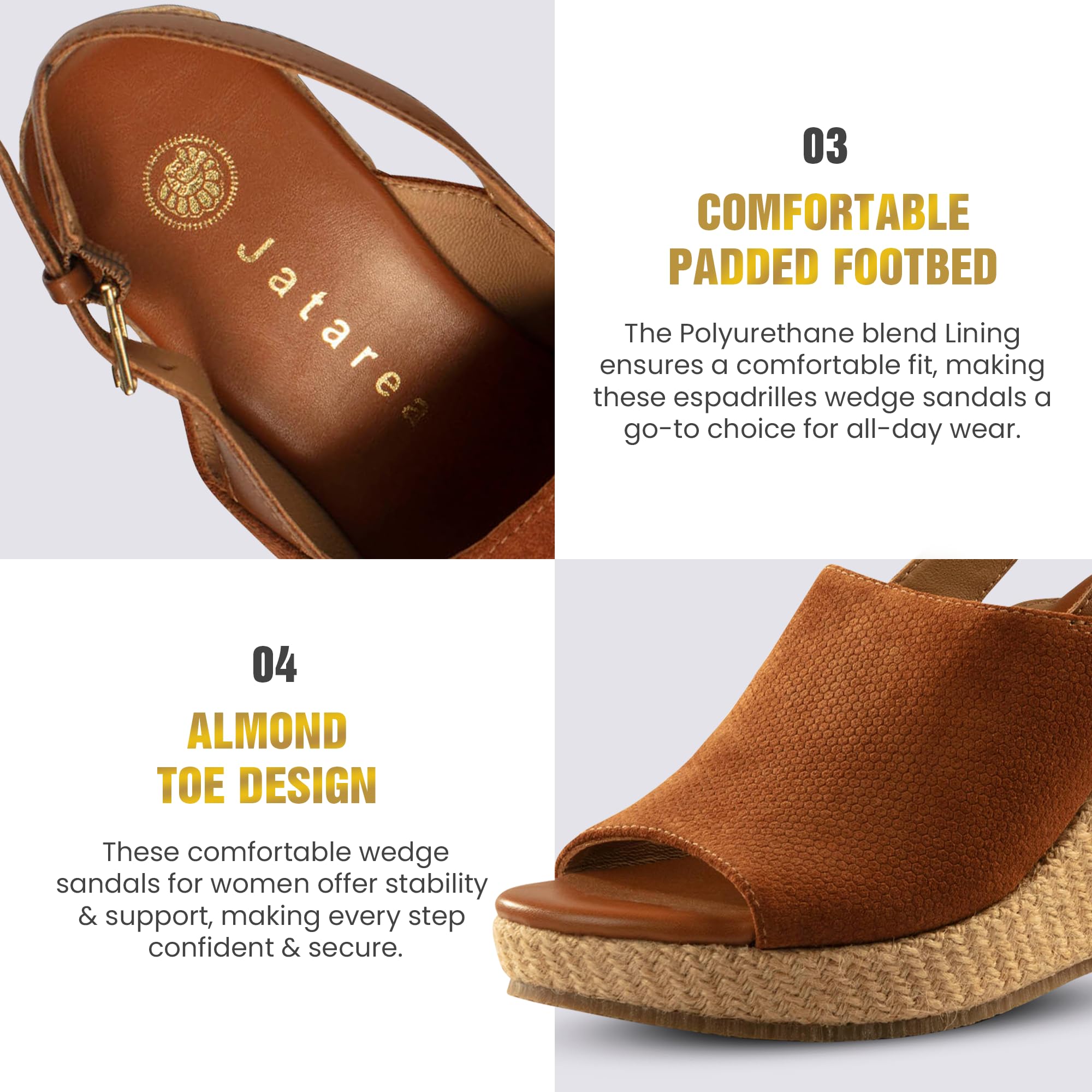 JATAREA Women's Leather Wedge Sandals - Comfortable Summer Casual Shoes for Beach, Vacation & Everyday Wear