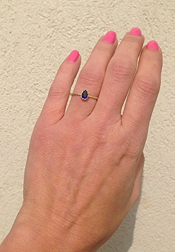 Sapphire Ring for Women - Dainty Royal Blue September Birthstone Ring - Teardrop Bezel Set Minimalist Ring - Elegant Jewelry Gift for Anniversary, Engagement & Everyday Wear