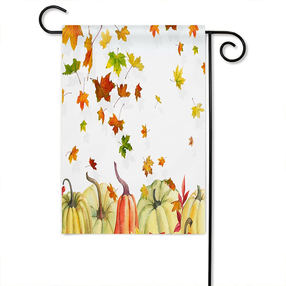 Double-Sided Autumn Maple Leaves Garden Flag - 12x18 Inch Thanksgiving Fall Decor with Pumpkins & Falling Leaves for Yard, Porch, and Home Decoration | Seasonal Outdoor Flag for Halloween, Thanksgiving, and Fall Festivities