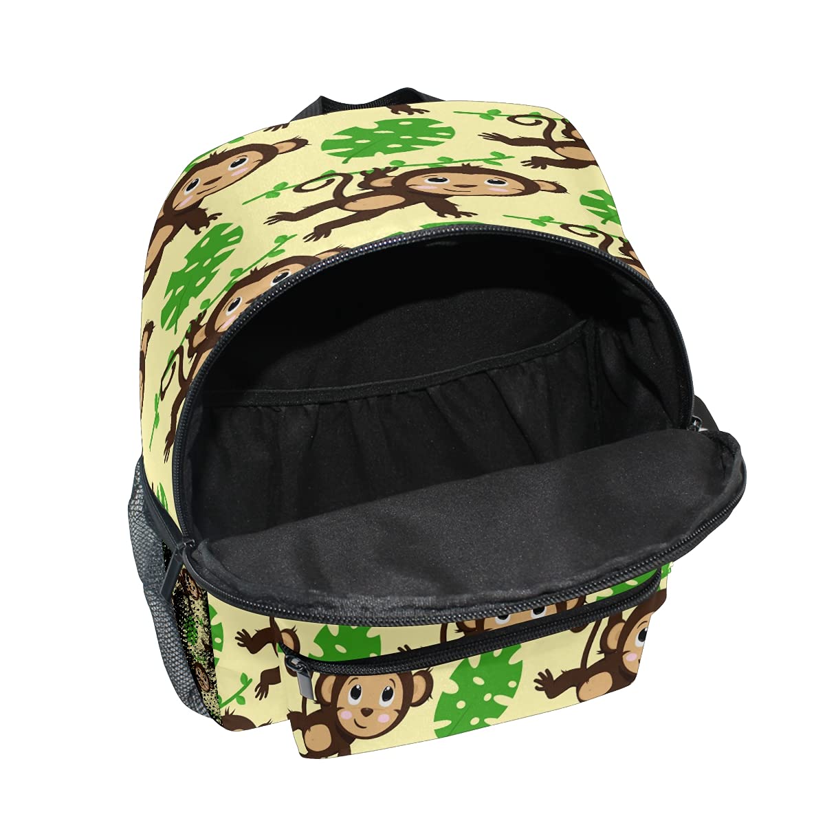 Monkey Leaf Print Kids Backpack for Boys & Girls - Durable Toddler Bookbag for Elementary School, Kindergarten & Preschool - Lightweight Travel Backpack with Adjustable Chest Strap (10x4x12 Inches) - Perfect for School, Daycare, Field Trips & Family Outings