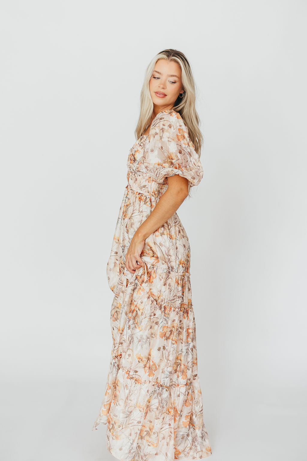 Bump Friendly Daphne Maxi Dress in Beige Multi - Inclusive Sizing S to 3XL for Maternity, Plus Size & Casual Wear