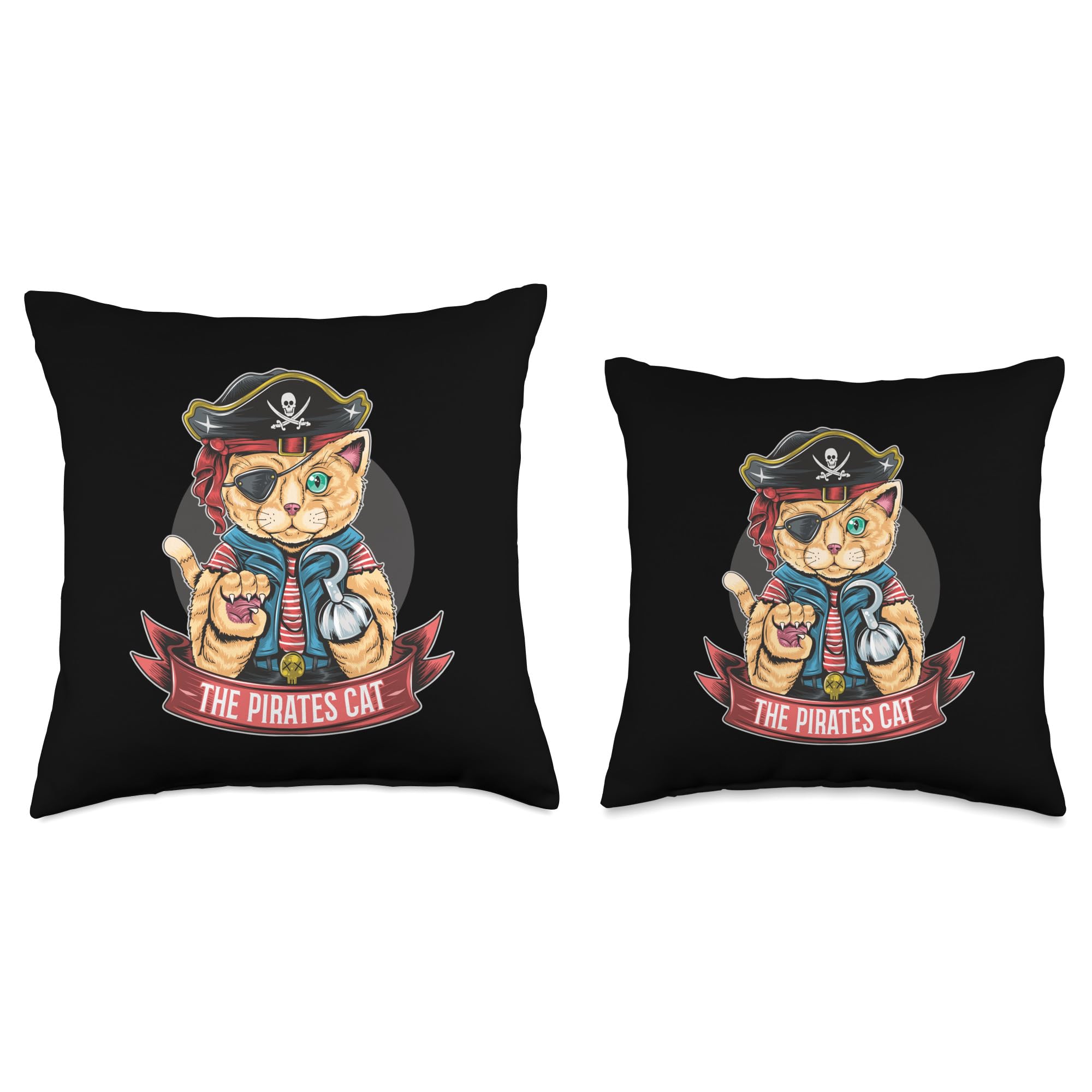 Pirate Cat with Hook Throw Pillow - Cute Pirate Kitty Decorative Pillow Cover for Sofa, Bed, Nursery - Perfect for Halloween, Pirate Themed Room & Cat Lover Gifts