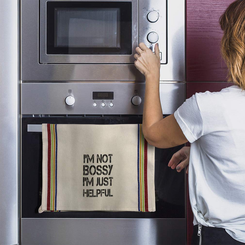 Custom Printed Kitchen Towels - Motivational 'I'm Not Bossy Just Helpful' Girl Boss Design - Multi Stripe Dish Towels for Cleaning & Decor - Perfect for Home, Office & Gift Giving