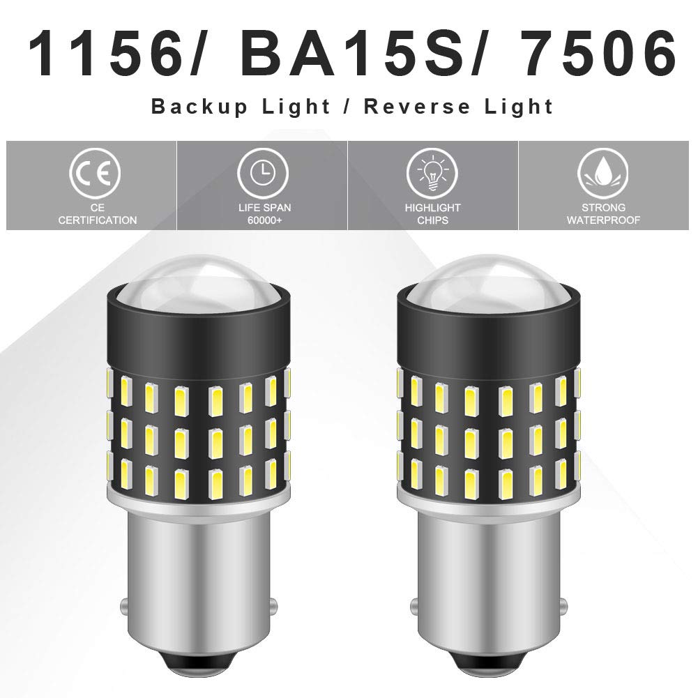 Ultra Bright 1156 BA15S 1095 7506 LED Bulbs - Xenon White 3014SMD 54-EX Chipsets with Lens Projector for Car Backup Lights, Tail Lights, Brake Lights, Reverse Lights - 12-24V DC (Pack of 2) | Perfect for Night Driving, Parking Safety & Enhanced Vehicle Visibility