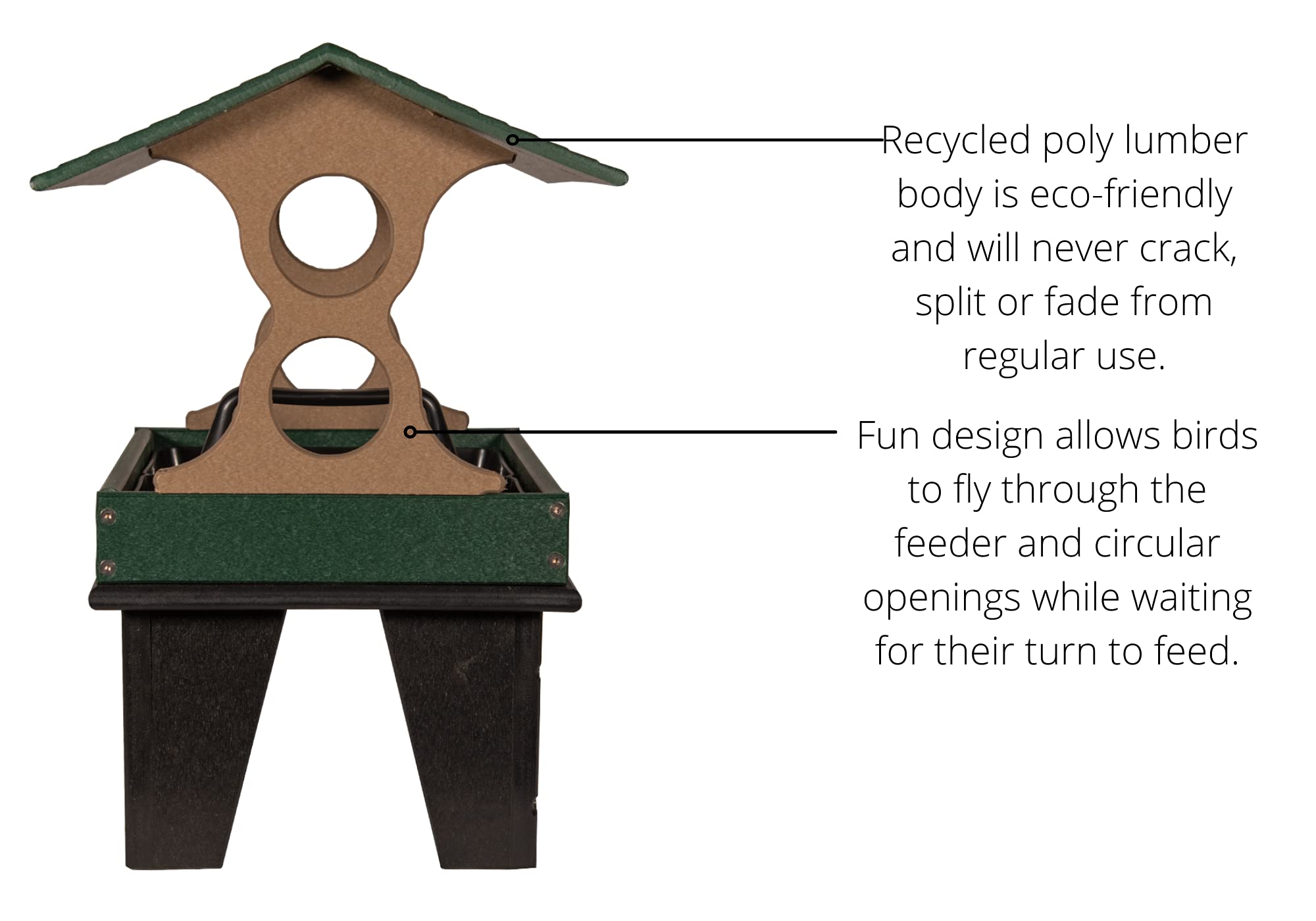 JC's Wildlife Medium Ground Fly Thru Bird Feeder - 4 Cups Capacity, Easy-Clean Covered Platform Feeder in Green & Tan - Attract Cardinals, Finches & More - Perfect for Backyards, Gardens & Bird Watching