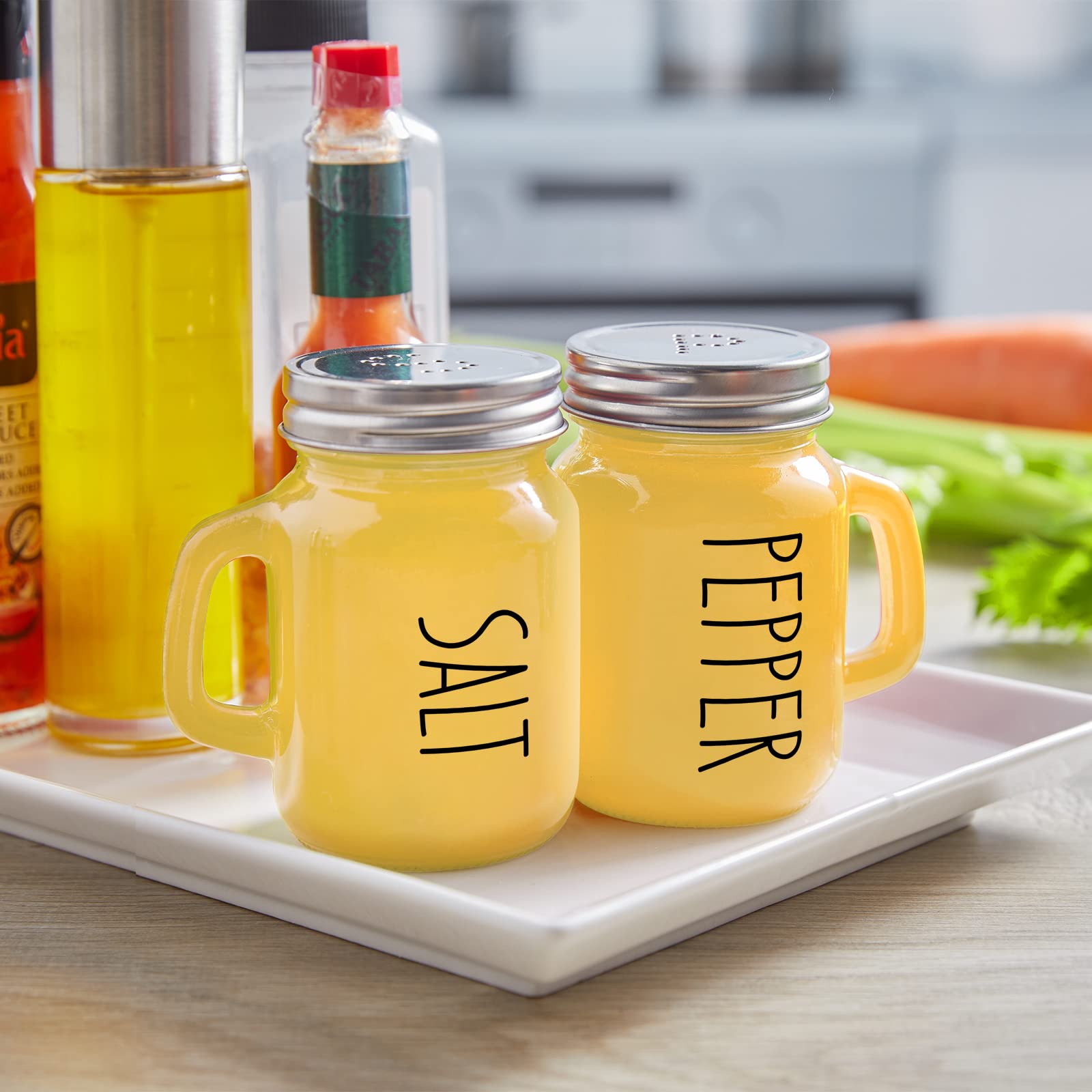 Yellow Salt and Pepper Shakers Set - Glass Kitchen Decor for Home, Restaurant, Wedding - Easy to Clean & Refill - Perfect for Dining Table, RV, BBQ, Camping, Picnic & Everyday Cooking