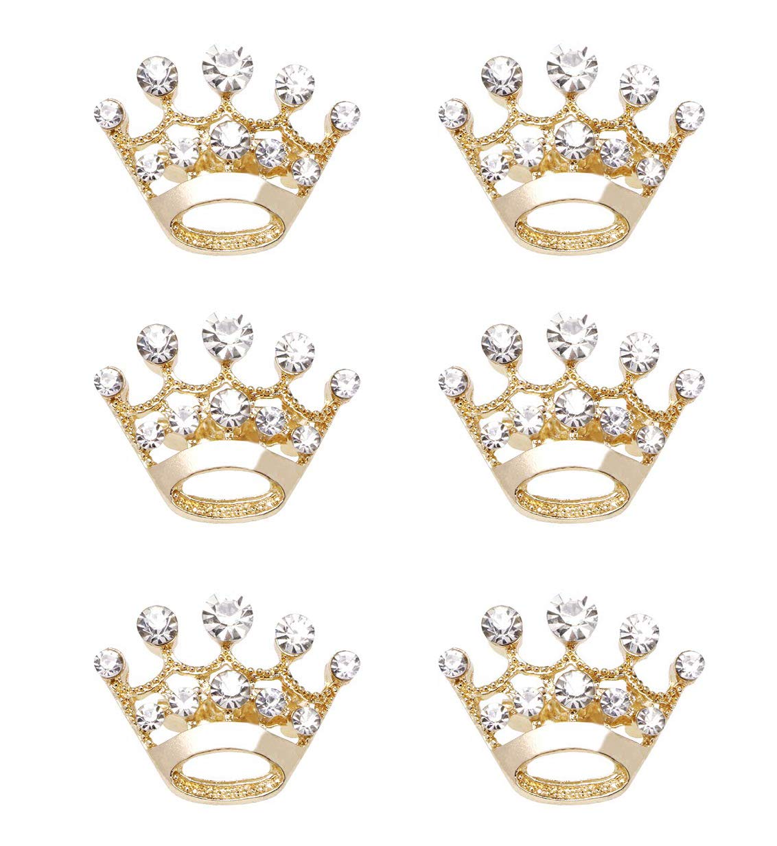 Floranea 6-Piece Gold Crystal Tiara Brooch Pins Set - Elegant Mini Rhinestone Pins for Sweater, Scarf, Shirt Collar & Lapel - Perfect for Weddings, Pageants, Christmas Parties & Corsage Decorations