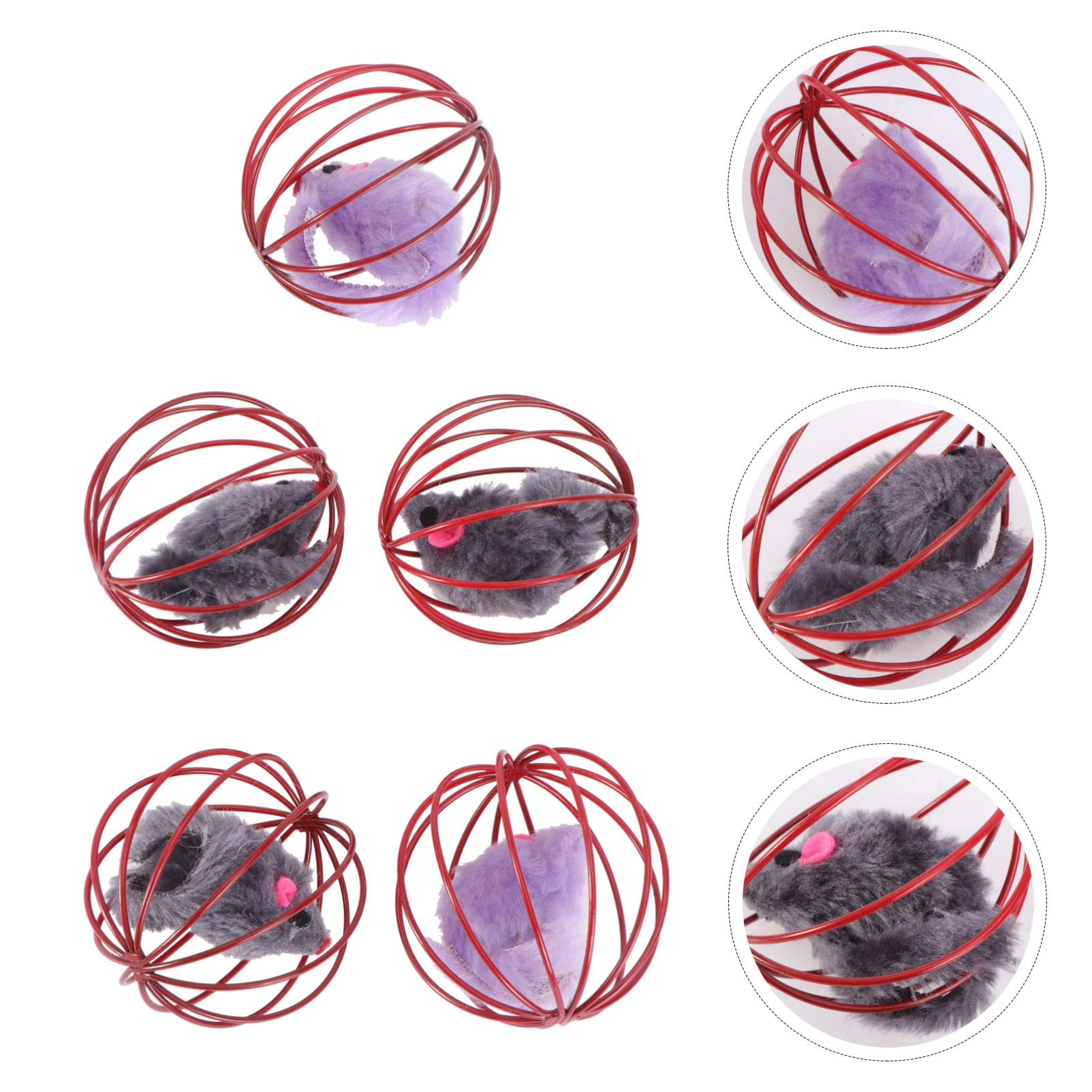 Balacoo 5Pcs Interactive Cat Toys - Caged Mouse Exercise Toys for Kittens, Teething Chew Toys for Puppies, Plush Rolling Ball Indoor Playthings for Cats | Fun Pet Toys for Exercise, Hunting & Mental Stimulation