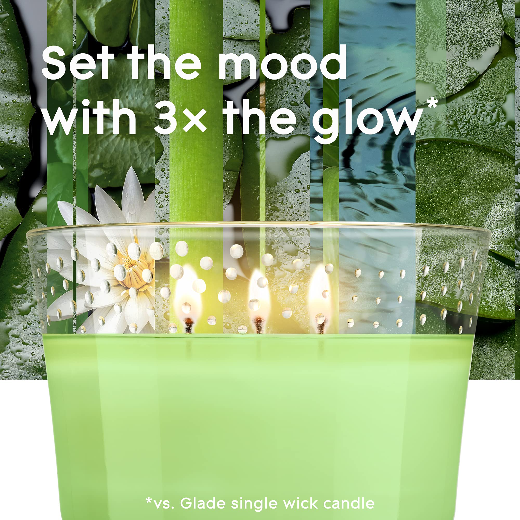 Glade Bamboo & Waterlily Bliss Scented Candle - Essential Oil Infused 3-Wick Air Freshener Candle, 6.8 Oz (Pack of 3) | Perfect for Home, Bathroom, Bedroom & Office Relaxation