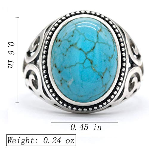 Vintage Turquoise Rings for Men - 925 Sterling Silver Bohemian Wedding Band, Retro Engagement & Party Jewelry - Perfect for Boho Weddings, Gifts & Casual Wear