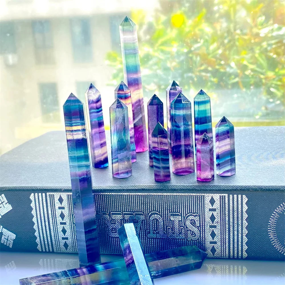 100% Natural Green Purple Fluorite Wand - Healing Crystal Quartz Point Gemstone for Home Decor, Meditation & Energy Healing | Perfect Gift for Spiritual & Wellness Enthusiasts