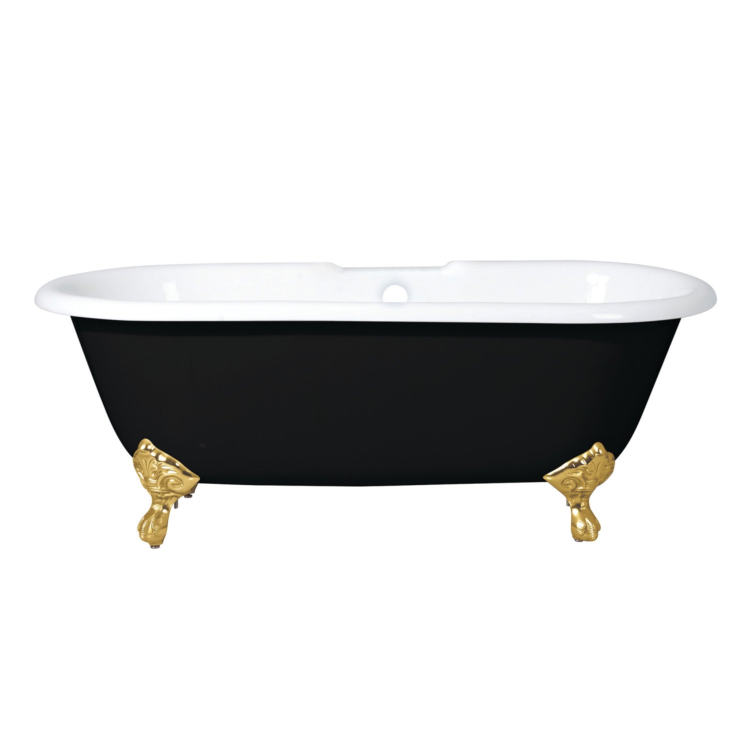 Aqua Eden 66 Inch Cast Iron Clawfoot Bathtub - Oval Double Ended Freestanding Tub with 7 Inch Faucet Holes (Black/White/Brushed Brass) | Vintage Style Bathroom Centerpiece for Spa-Like Relaxation