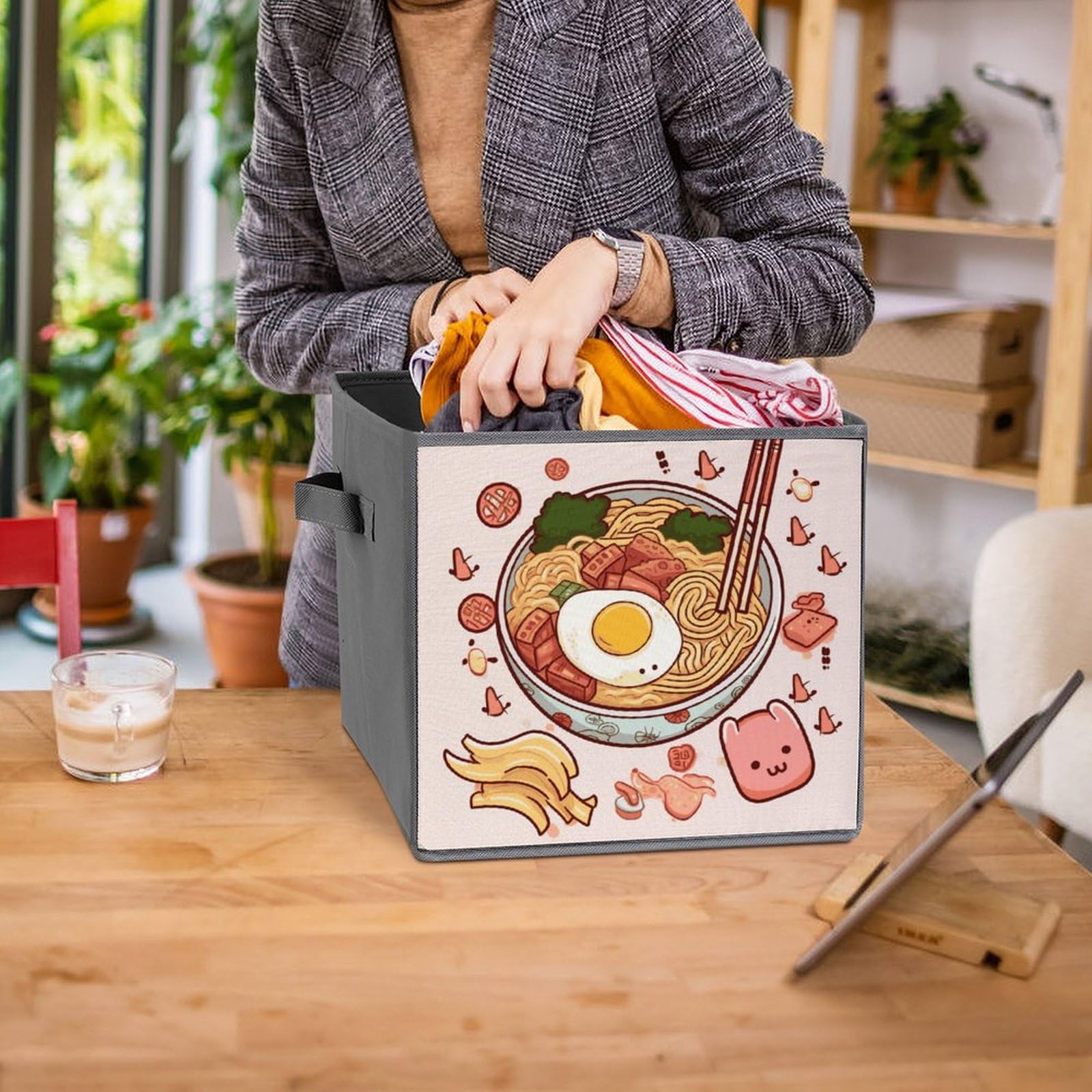 6-Piece Collapsible Storage Bins with Handles - Sweet Ramen Printed Foldable Organizing Baskets for Shelves, Kitchen, Bathroom & Home Organization | Space-Saving Multi-Purpose Storage Containers