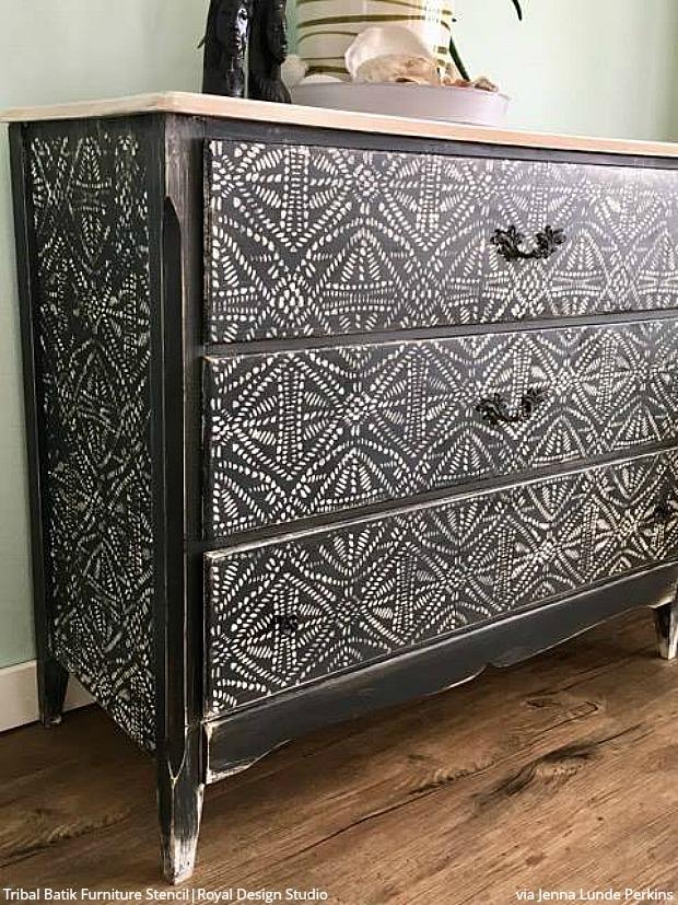 Tribal Batik Furniture Stencil - Handmade Wooden Stencils for DIY Furniture Painting & Home Decor | Perfect for Cabinets, Tables, and Wall Art Projects