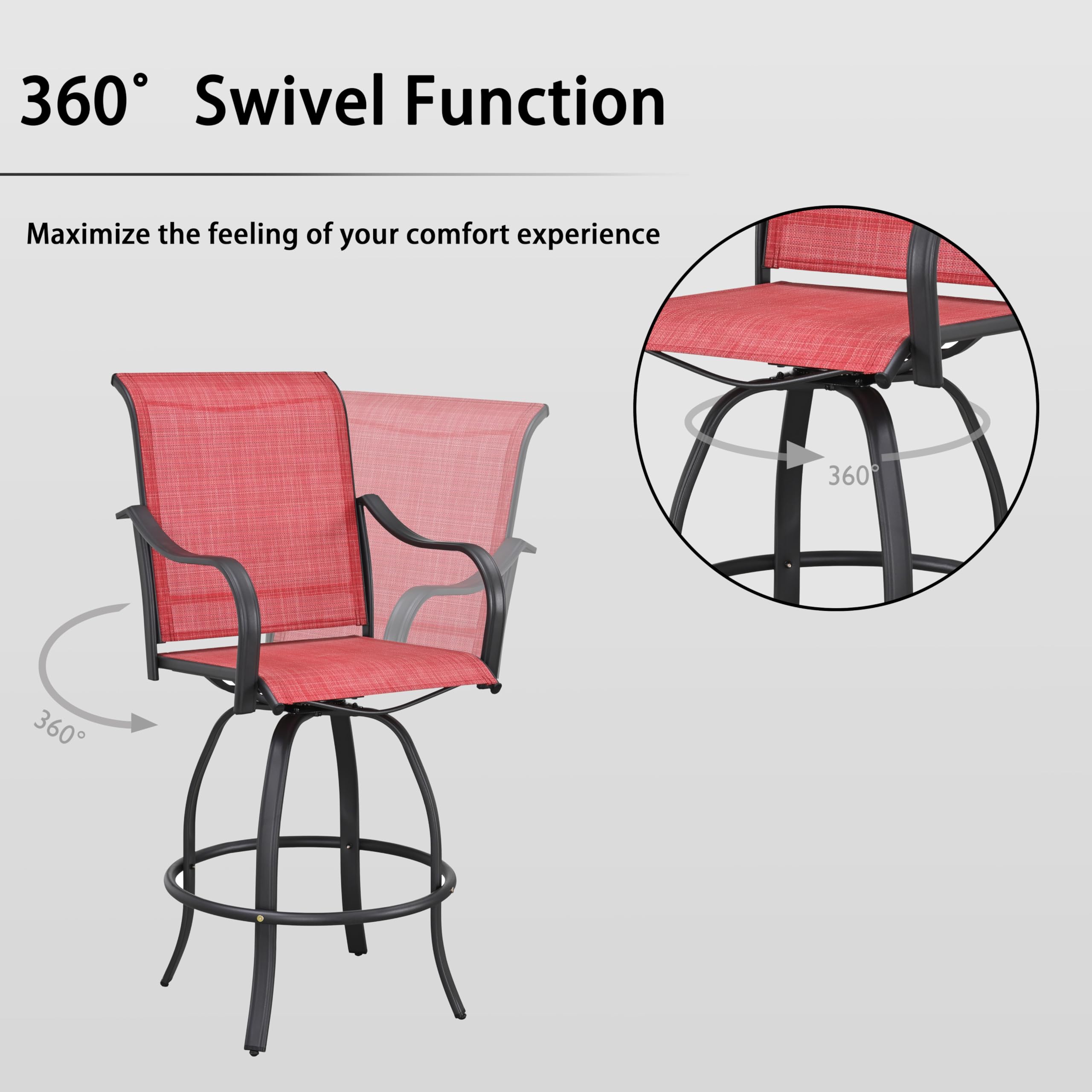 LOKATSE HOME 2-Piece Bar Height Swivel Stool Set - All-Weather Metal Frame & Red Tesling Fabric - Outdoor Patio Furniture for Backyard, Deck, Garden - Perfect for Poolside, BBQ, and Entertaining