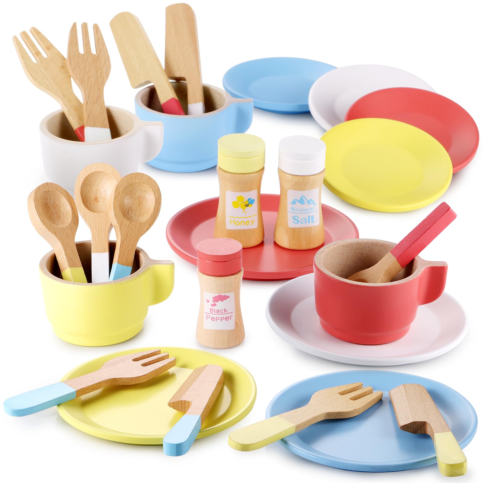 GAGAKU 27-Piece Wooden Play Kitchen Set for Kids - Montessori Learning Toy with Dishes, Plates & Cooking Accessories for Toddlers Ages 3-8 - Pretend Play for Boys & Girls - Perfect for Imaginative Play & Early Childhood Development