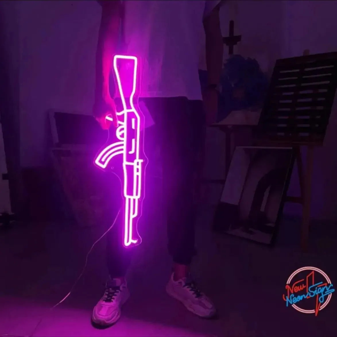 AK47 Neon Sign - Cool Gun Wall Art for Game Room, Man Cave & Party Decor - LED Night Light for Bedroom, Bar & Events - Perfect for Gamer Gifts & Themed Parties