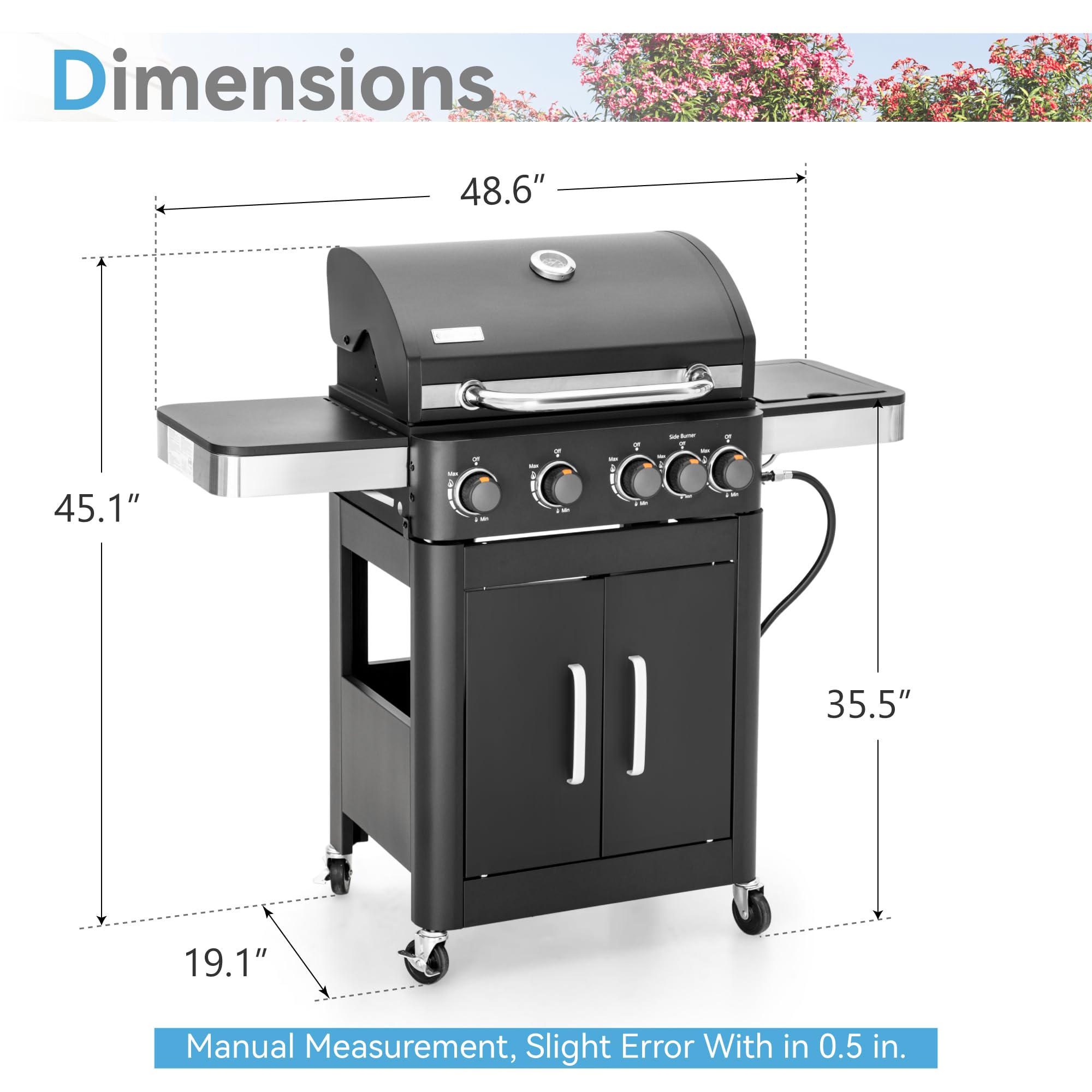 2 in 1 Propane Gas BBQ Grill with Side Burner & Porcelain-Enameled Cast Iron Grate - 4-Burner Flat Top Grill, 46,700 BTU Outdoor Barbecue Griddle Combo - Perfect for Camping, Patio, Backyard, Tailgating & Family Gatherings