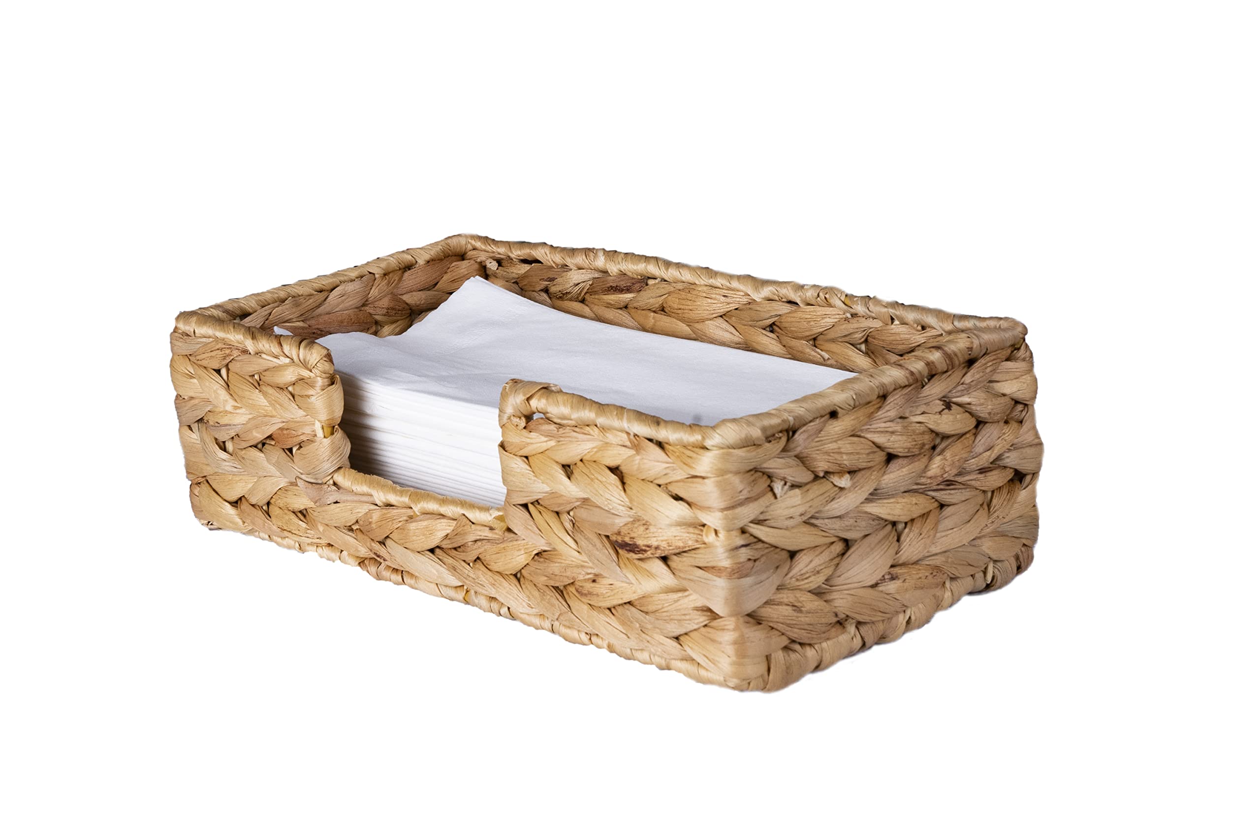 Handwoven Rectangle Water Hyacinth Napkin Holder - Eco-Friendly Kitchen & Bathroom Organizer - Decorative Wicker Tray for Guest Towels, Napkins - Perfect for Home Decor, Restaurants, Cafes (Ideal for Rustic, Coastal & Farmhouse Style Decorations)