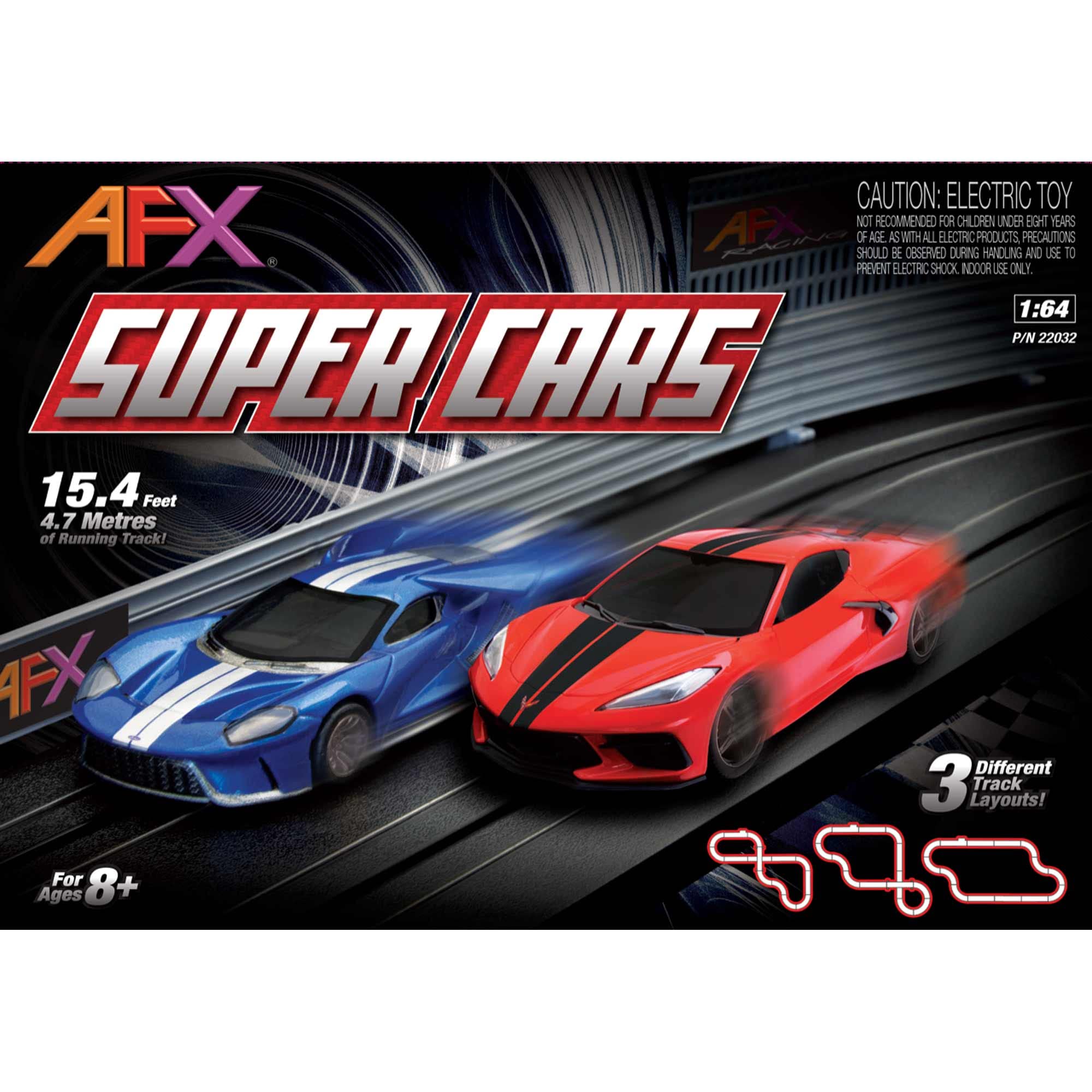 AFX/Racemasters Super Cars 15ft Track Mega G+ Chassis HO Slot Racing Set - Tri-Pack AFX22032 for Kids & Adults | Perfect for Home Racing, Birthday Gifts & Family Game Nights
