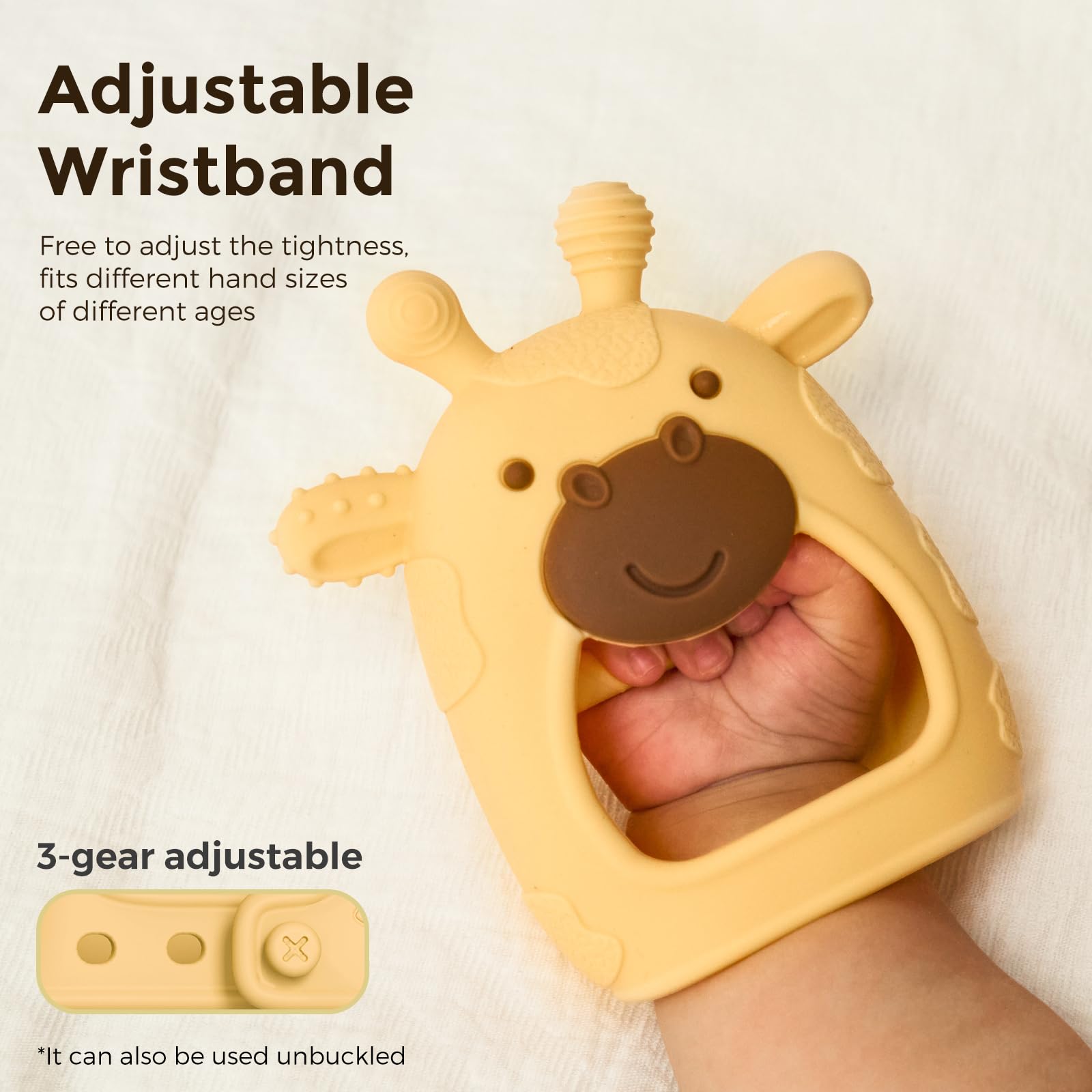 Momcozy Baby Teether Toys - Food Grade Silicone Teething Relief for Infants 0-12 Months | Safe & Soft Chewable Toy for Soothing Sore Gums | Perfect for Home, Travel & Daycare Use (Yellow)