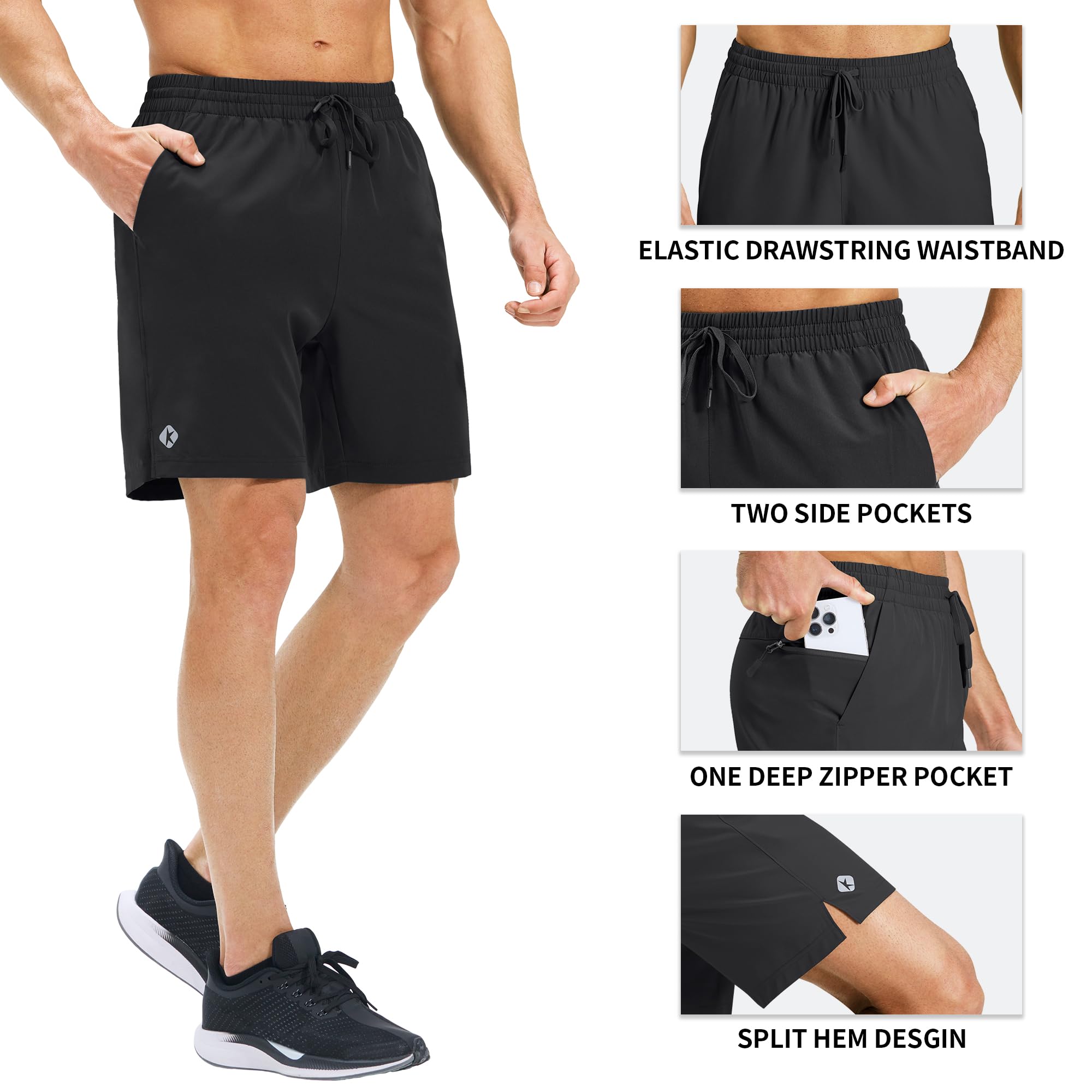 Ksmien Men's 7 Inch Running Shorts with Zipper Pockets - Quick Dry Lightweight Athletic Workout Shorts for Gym, Basketball & Outdoor Sports | Perfect for Jogging, Training & Casual Wear