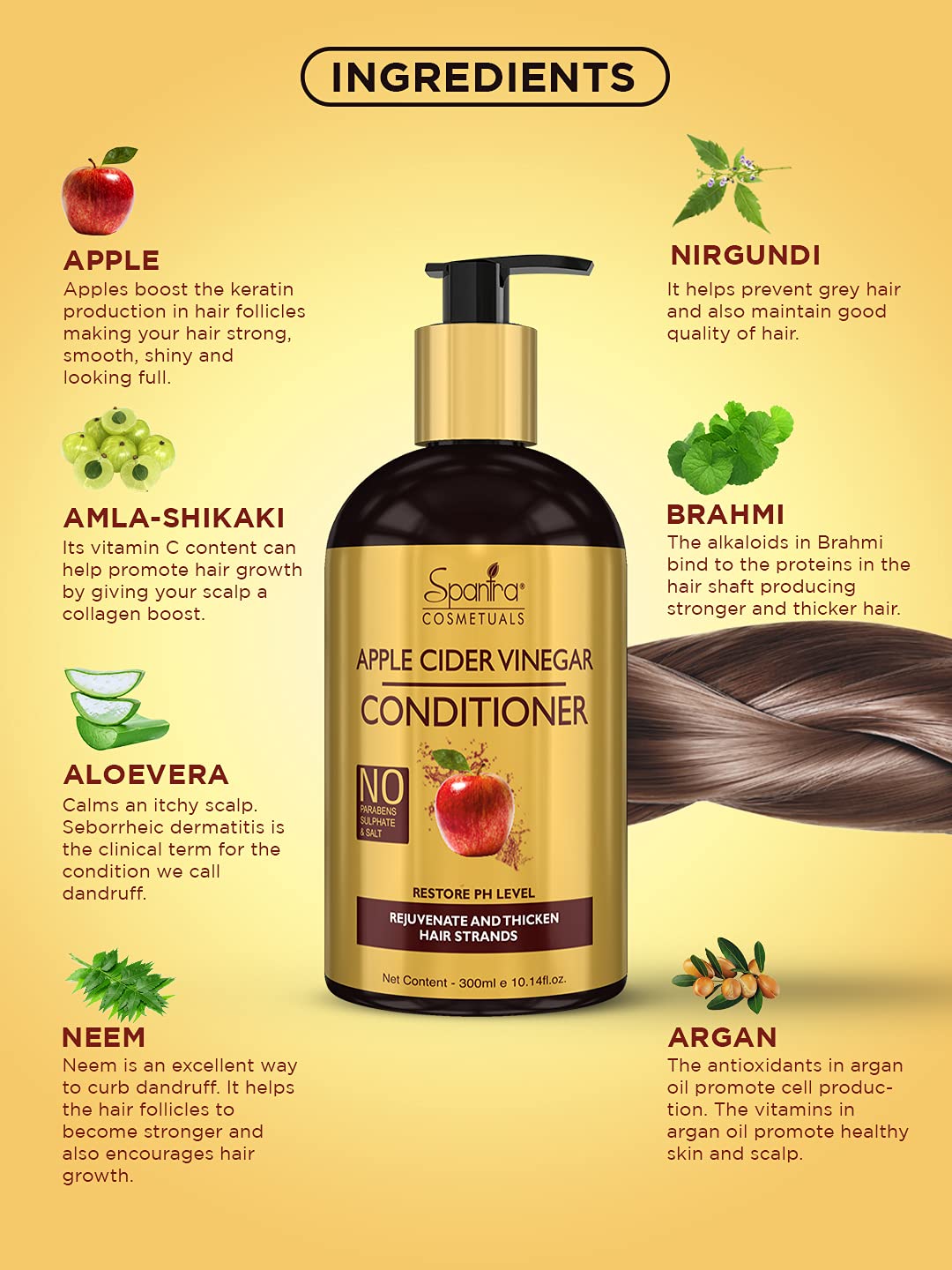 Organic Apple Cider Vinegar Hair Conditioner 300ml - Sulfate & Paraben Free - Hair Thickening & Revitalizing Treatment for Damaged Hair - Perfect for Dry, Frizzy Hair Care Routine at Home or Salon