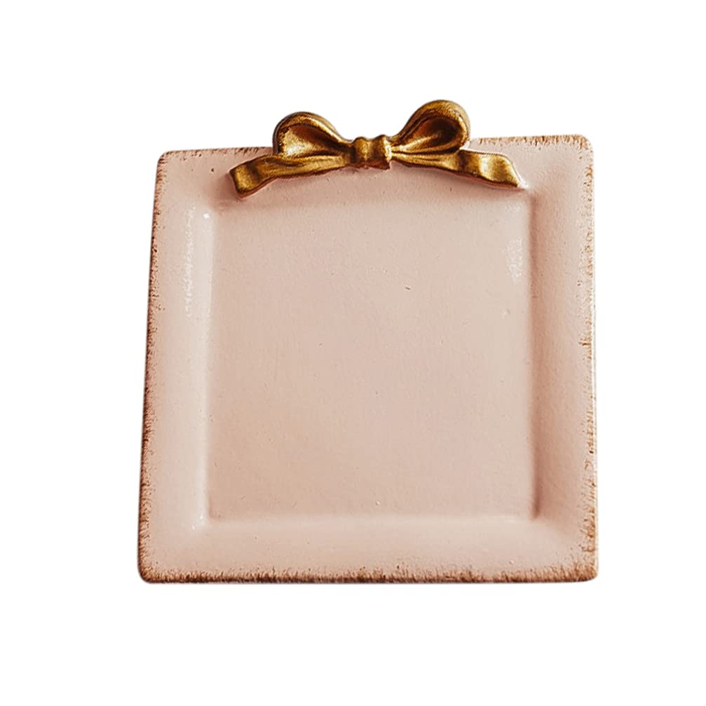 Bestoyard Decorative Tray - Pink Bow-Knot Resin Storage Organizer for Jewelry, Cosmetics, Rings, Bracelets & Earrings | Multi-Purpose Serving Dish for Fruits, Towels & Photo Props | Vintage Home Decor & Bathroom Organizer