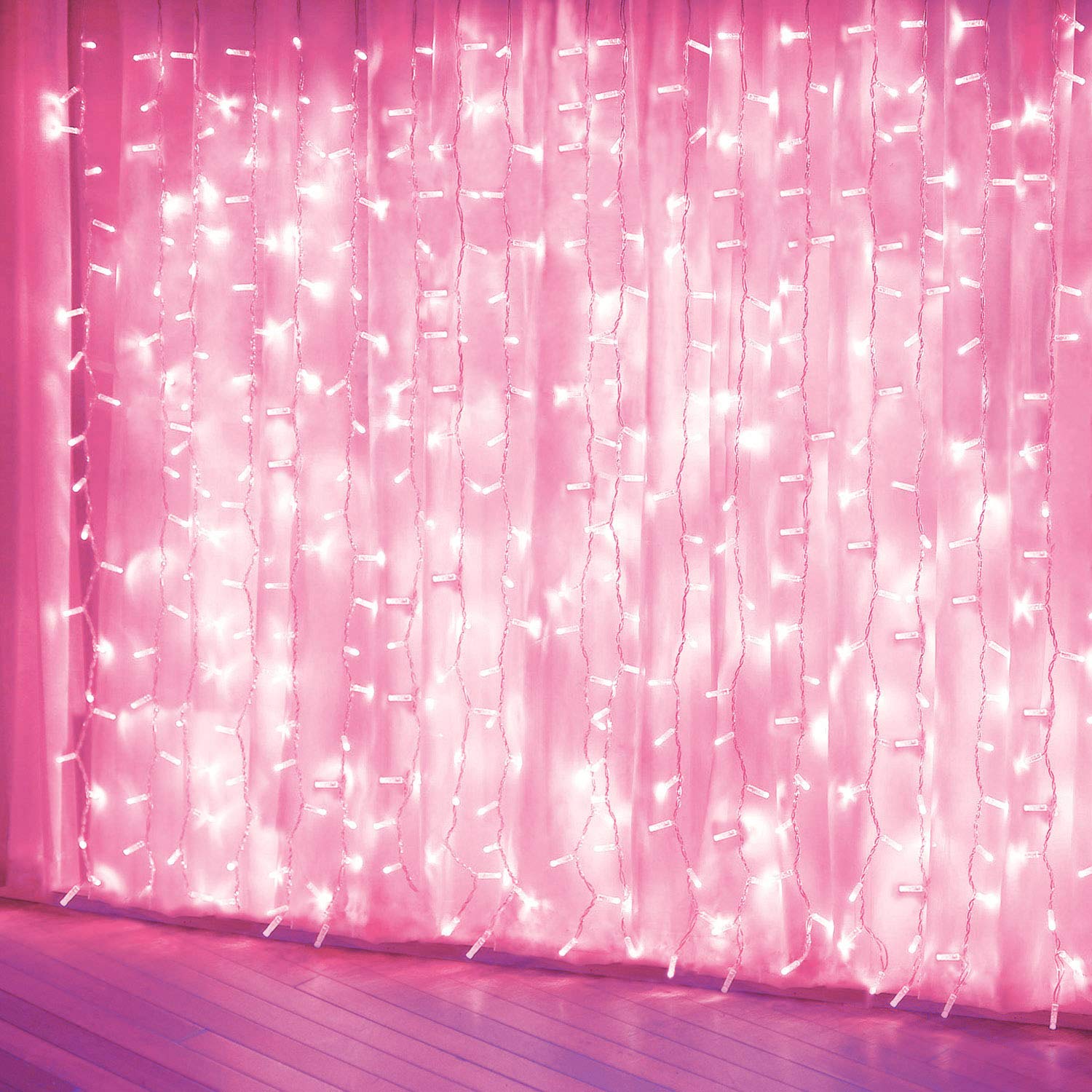Pink LED Curtain Lights - 8 Lighting Modes for Bedroom, Garden, Party & Valentine's Day Decor | Waterproof Fairy String Lights for Girls Room, Window & Wall Decoration | Perfect for Romantic Ambiance, Wedding Decor & Outdoor Lighting