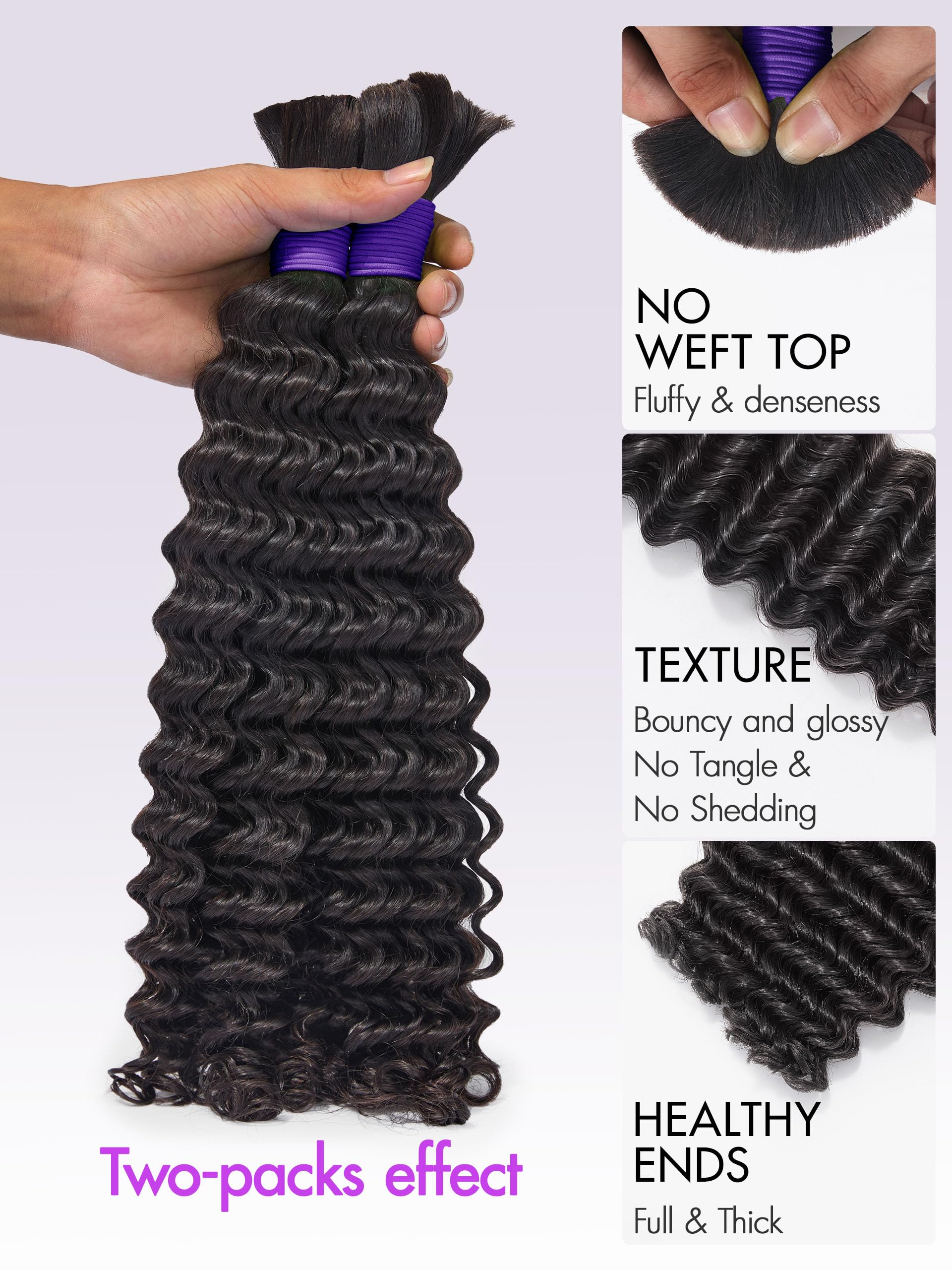 24 Inch Deep Wave Brazilian Virgin Hair 3-Pack (150g) - 100% Unprocessed Grade 12A Human Hair Extensions for Braiding | Natural Black Color, No Weft, Bohemian Style | Perfect for Protective Styles, Box Braids & Crochet Hairstyles