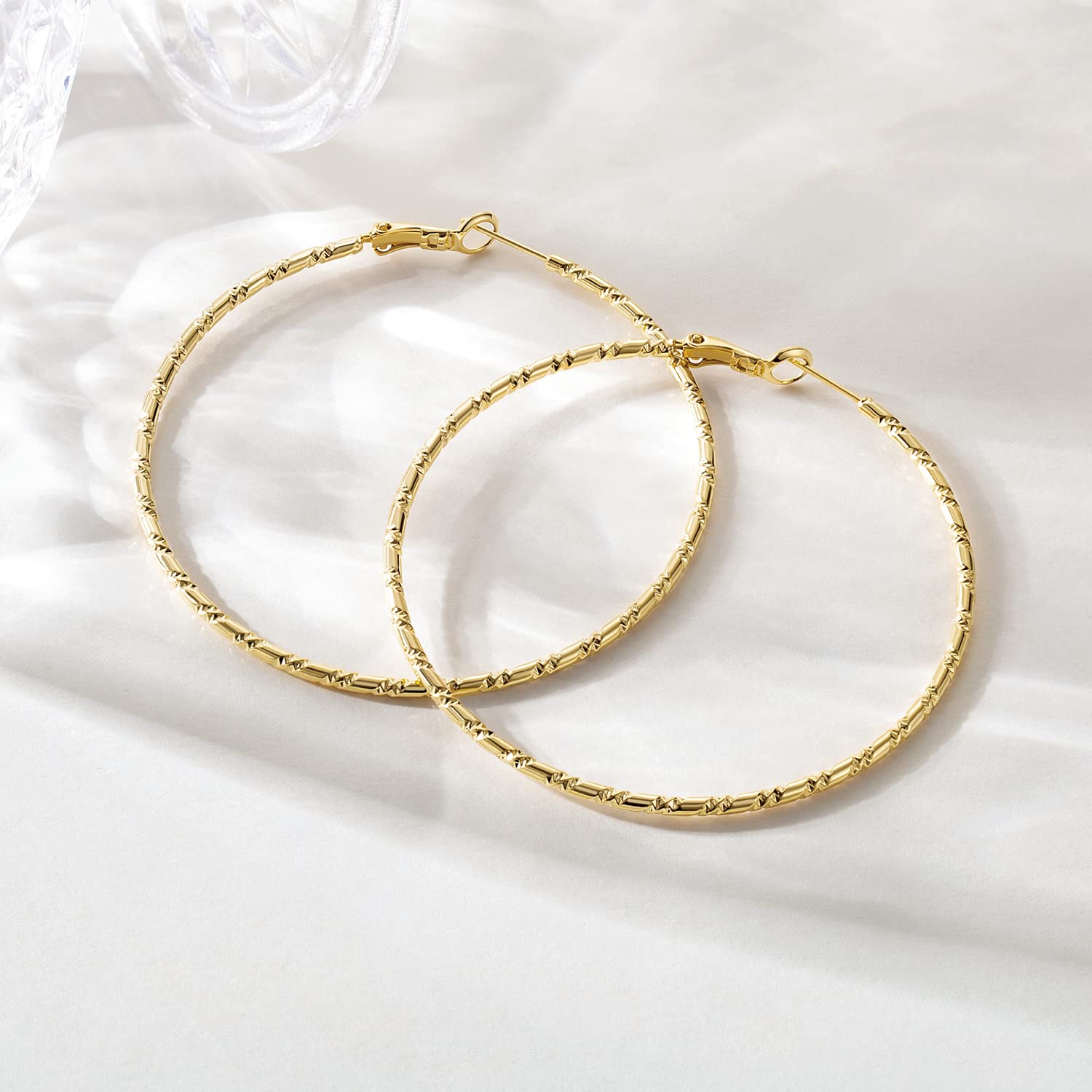 14K Gold Hoop Earrings for Women - Lightweight Hypoallergenic Large Hoops (35mm/45mm/55mm) | SPOINT Elegant Everyday & Party Jewelry for Women