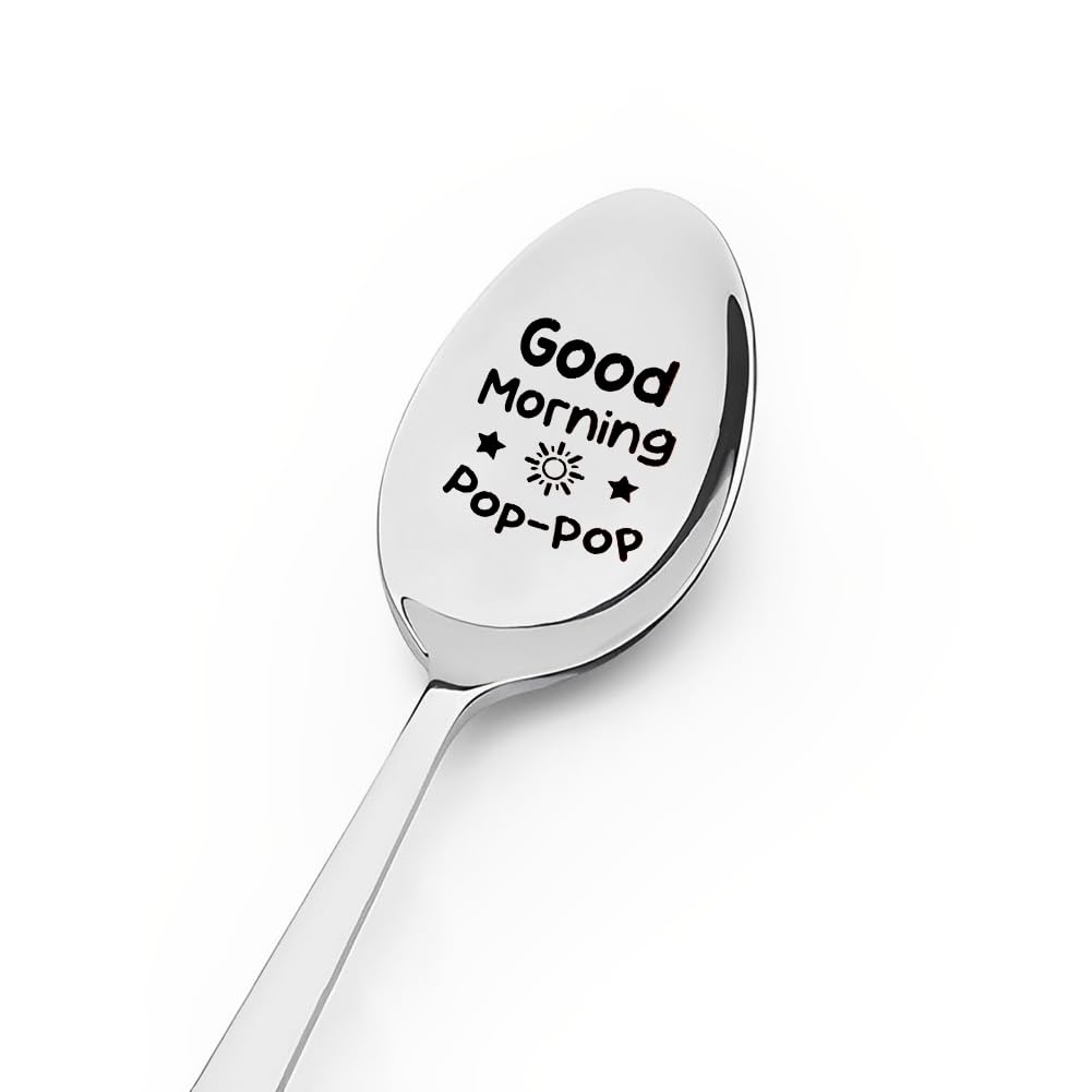 Personalized Pop Spoon Gift Set for Grandpa - Birthday & Christmas Present from Granddaughter/Grandson - Stainless Steel Coffee & Tea Spoons for Ice Cream Lovers - Perfect for Morning Coffee, Afternoon Tea & Dessert Moments