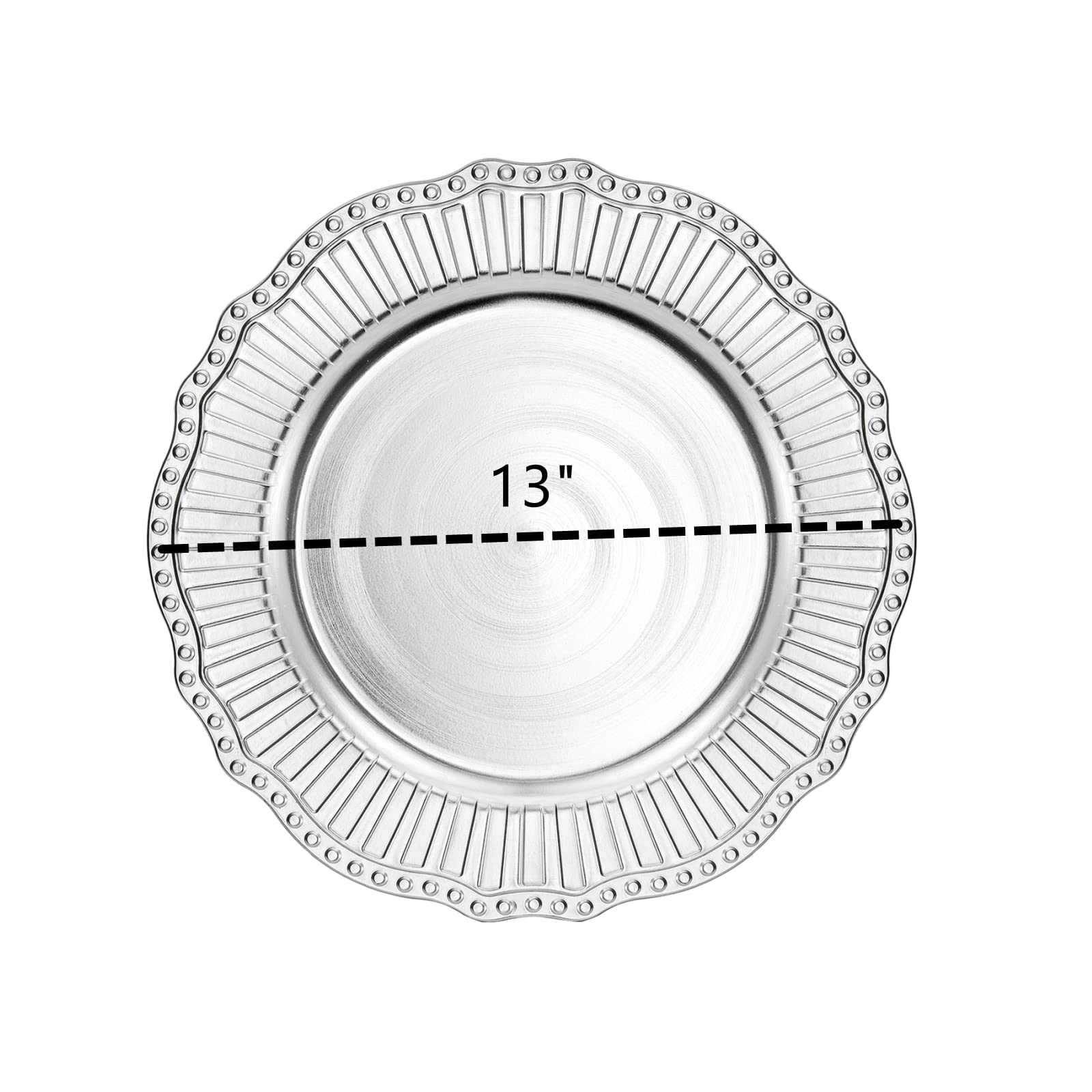 12 Pack Silver Charger Plates 13 Inch - Elegant Plastic Dinner Under Plates with Beaded Rim for Wedding, Party, Christmas - Perfect for Formal Dining, Buffet Serving & Holiday Decor