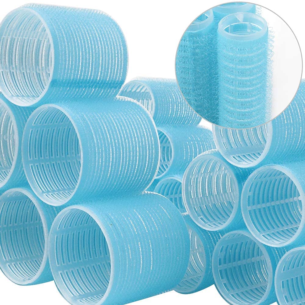 SIYAA Jumbo Hair Rollers Set - 12 Pack No Heat Curlers for Long Hair with Clips & Comb (Blue) | Heatless Overnight Curling for Natural Waves & Voluminous Styles