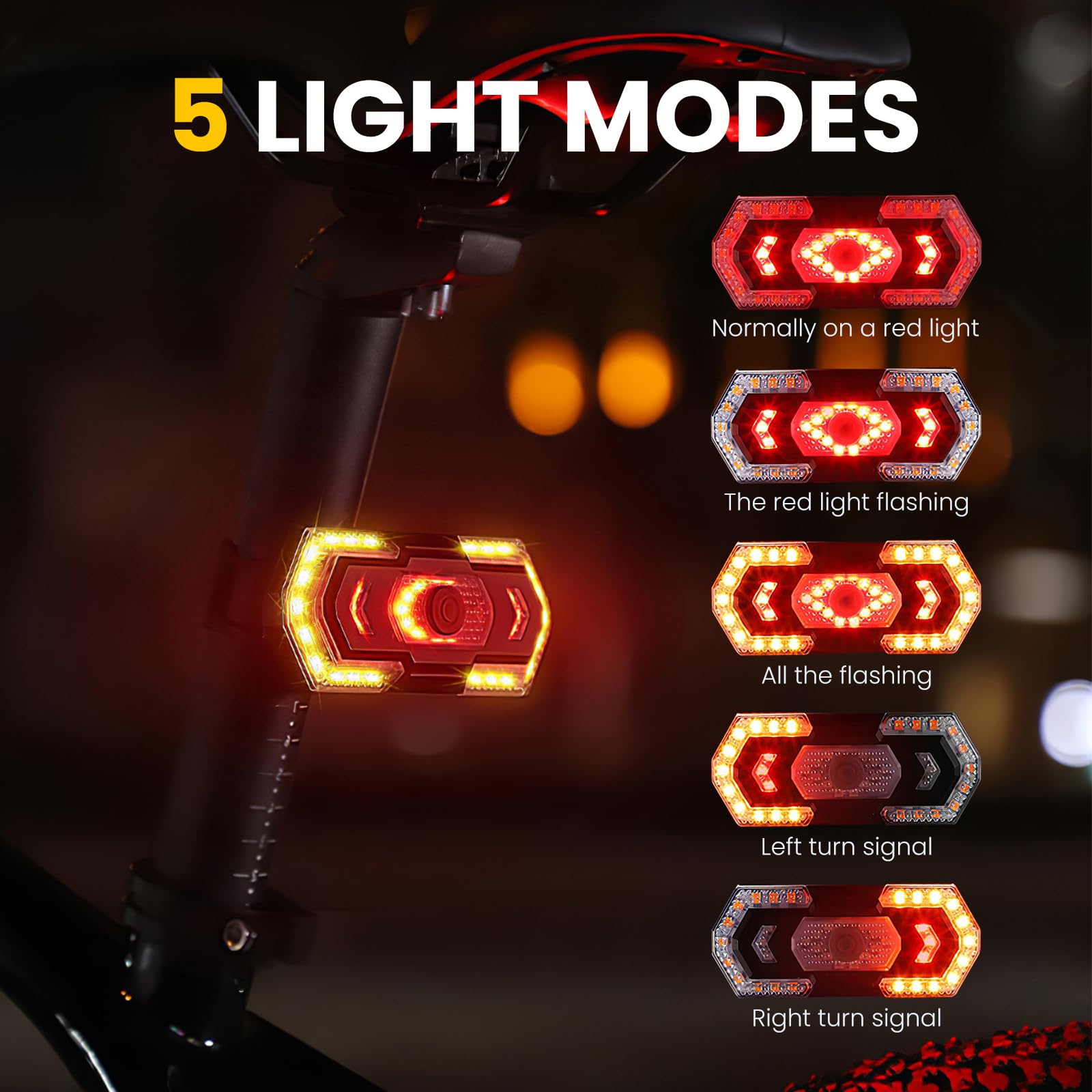 USB Rechargeable Bike Lights with Turn Signals - Ultra Bright Waterproof Bicycle Tail Light for Safety Cycling, Scooters & Night Riding | Perfect for Commuting, Urban Biking & Outdoor Adventures