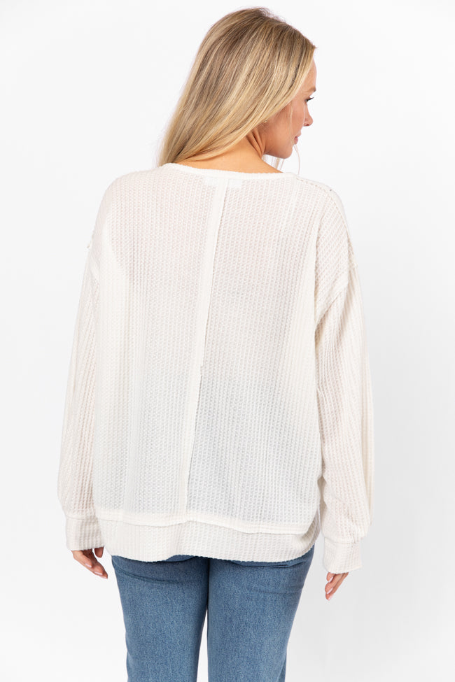 Stylish Cream Brushed Waffle Knit Oversized Sweater Top | Cozy Winter Fashion | Perfect for Casual Outings & Layering