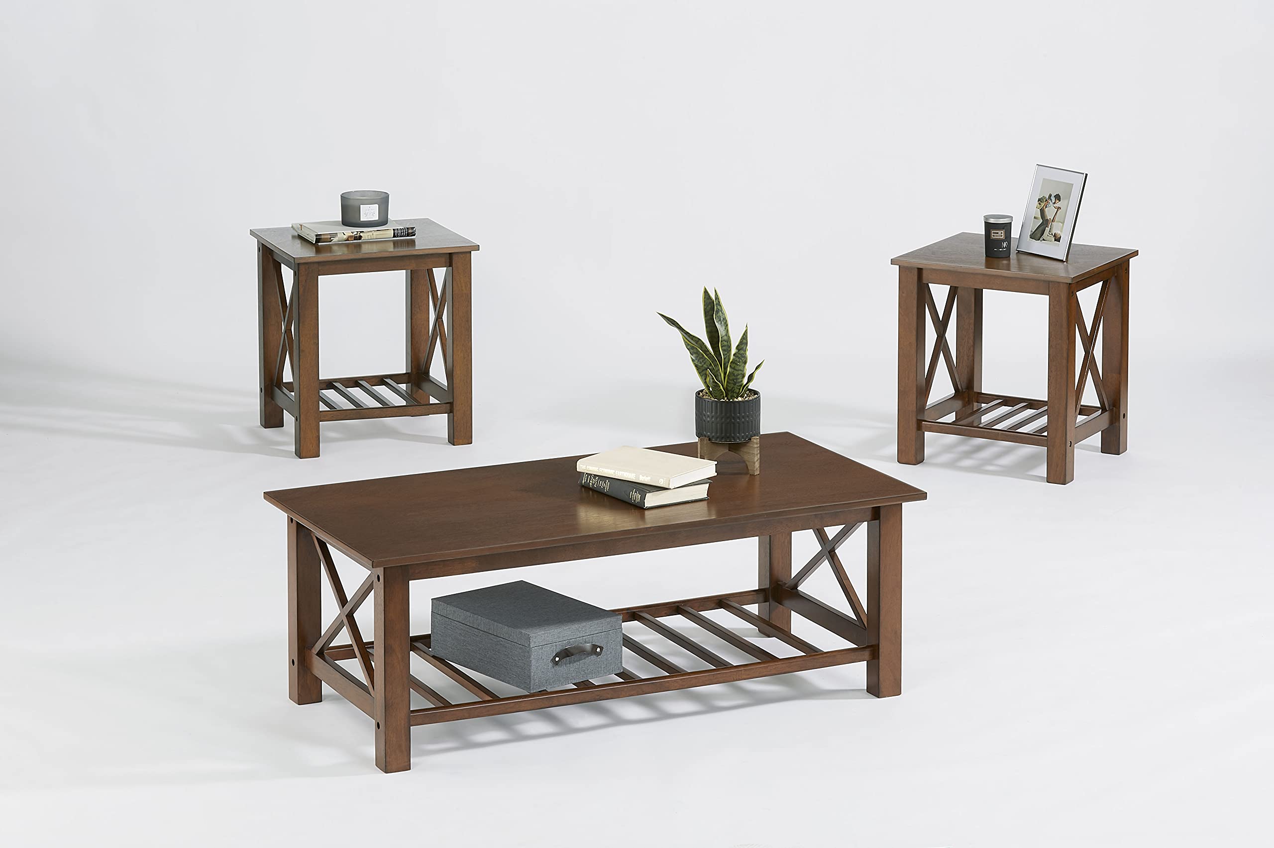 Progressive Furniture Sloan 3-Piece Coffee Table Set with Cocktail Table & 2 End Tables - Modern Living Room Furniture for Home Decor & Entertainment Spaces