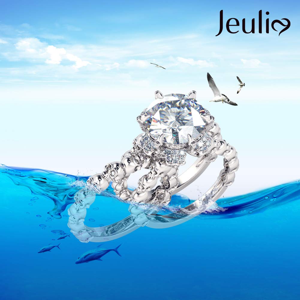Jeulia 8.4 Carat Sterling Silver Wedding Ring Set - Round Cut Cubic Zirconia Engagement Rings for Women, Interchangeable Solitaire Promise Bridal Rings for Anniversary, Proposal & Special Occasions - Includes Jewelry Gift Box