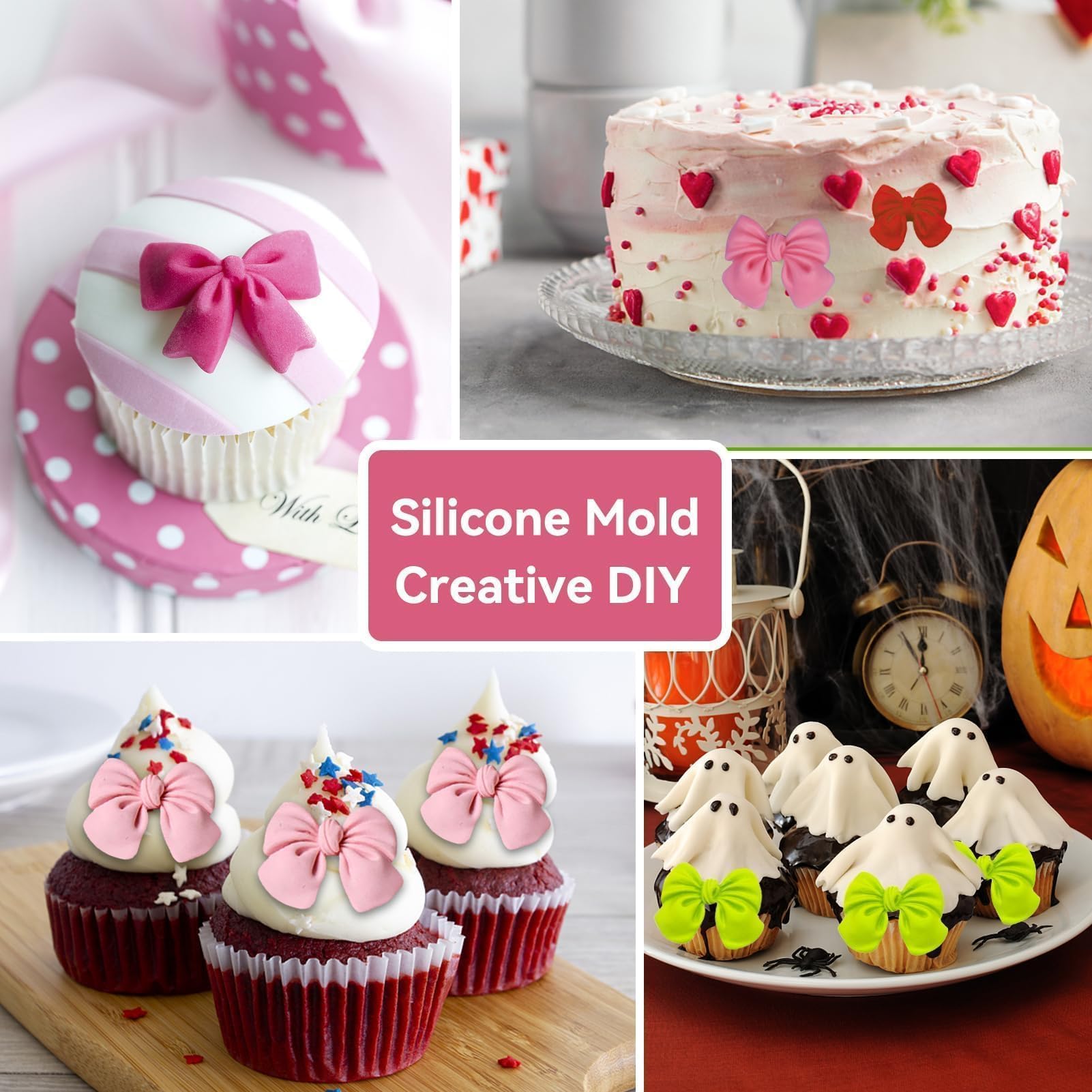 2-Piece Mini Silicone Fondant Bow Molds for Cake, Cupcake, Candy & Chocolate Decoration | Cartoon Bow Chocolate Molds | Perfect for Birthday Parties, Wedding Cakes & DIY Dessert Decorating