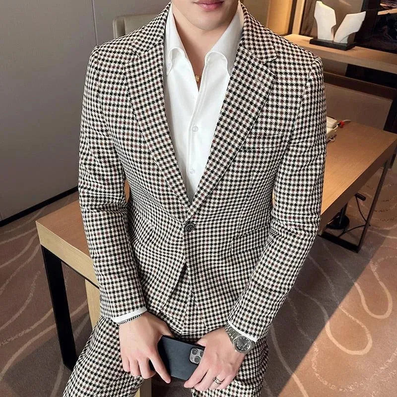 Elegant Houndstooth Prom Suit for Men - Classic Black & White Checkered Tuxedo - Perfect for Homecoming, Formal Dances & Special Occasions