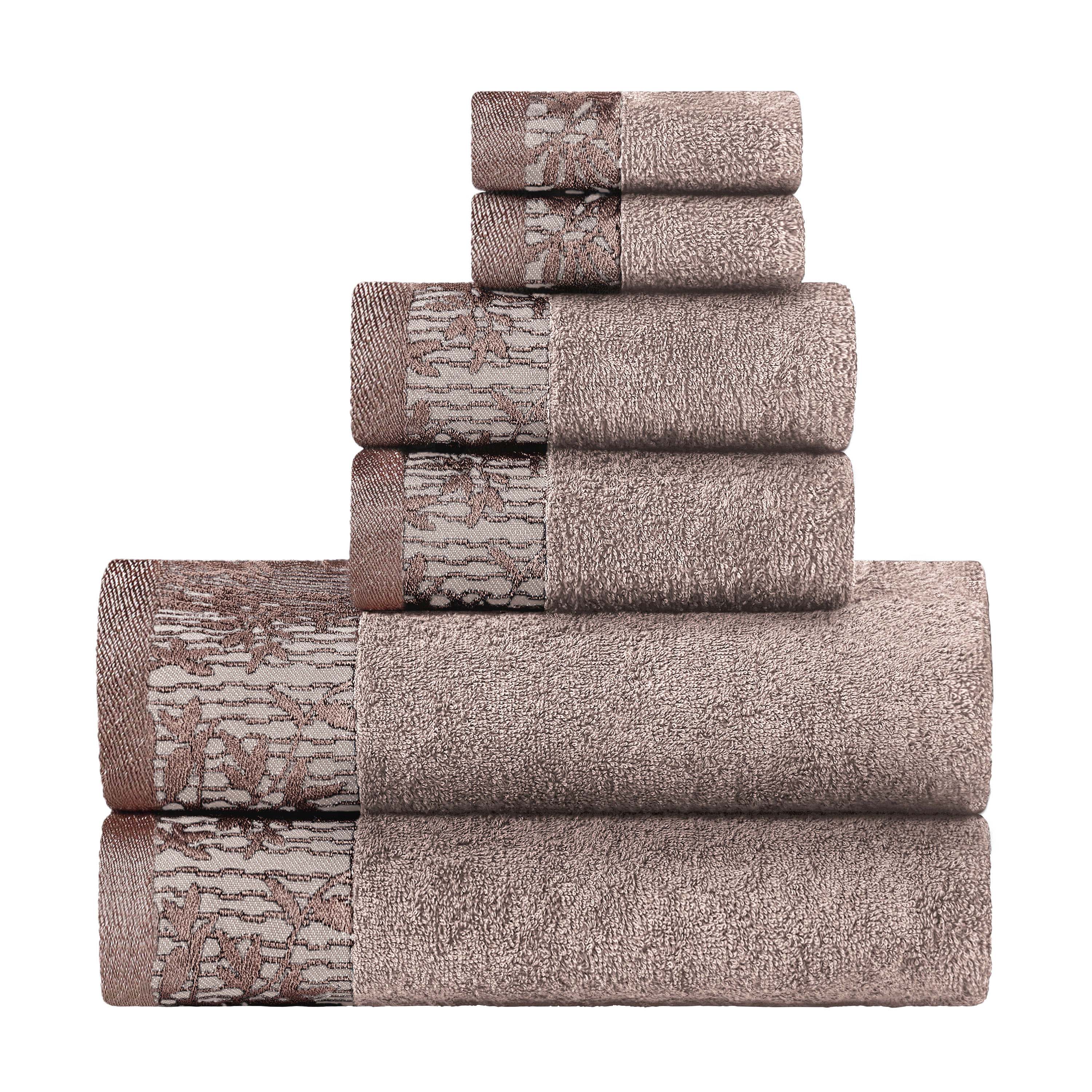 Wisteria Cotton Floral Embroidered Jacquard Border 6-Piece Bath Towel Set - Soft & Absorbent for Spa, Bathroom & Guest Use