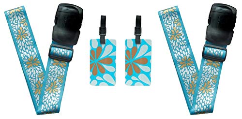 ORB Travel Essentials Kit TE215 - Blooms Turquoise & Metallic Gold Travel Accessories Set | Perfect for Vacation, Business Trips & Carry-On Luggage Organization