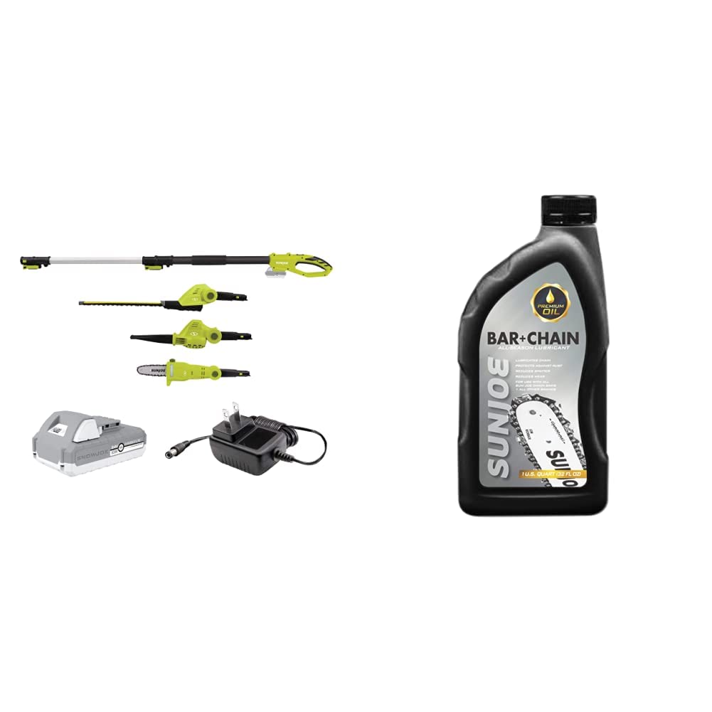 Sun Joe GTS4001C 3-in-1 Garden Tool System with Hedge Trimmer, Pole Saw & Leaf Blower | Includes SWJ Premium Bar, Sprocket & Season Chainsaw Lubrication | Universal Saw Chain Oil for Fast Efficient Cutting (1-Quart, Black) | Perfect for Landscaping, Tree Trimming & Yard Maintenance
