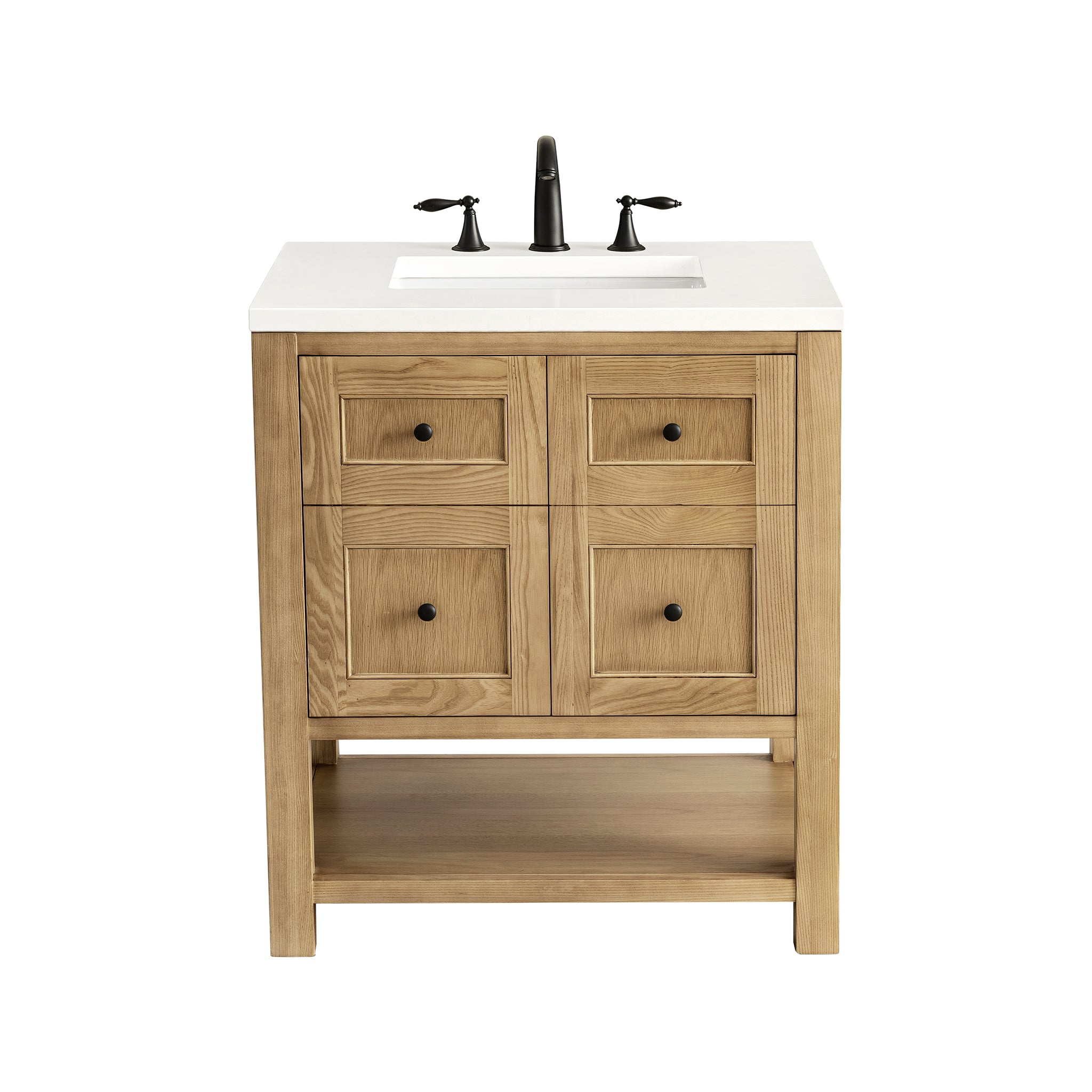 Breckenridge 30-Inch Single Bathroom Vanity in Light Natural Oak with 3CM White Zeus Quartz Top - Perfect for Modern Home Bathroom Remodeling