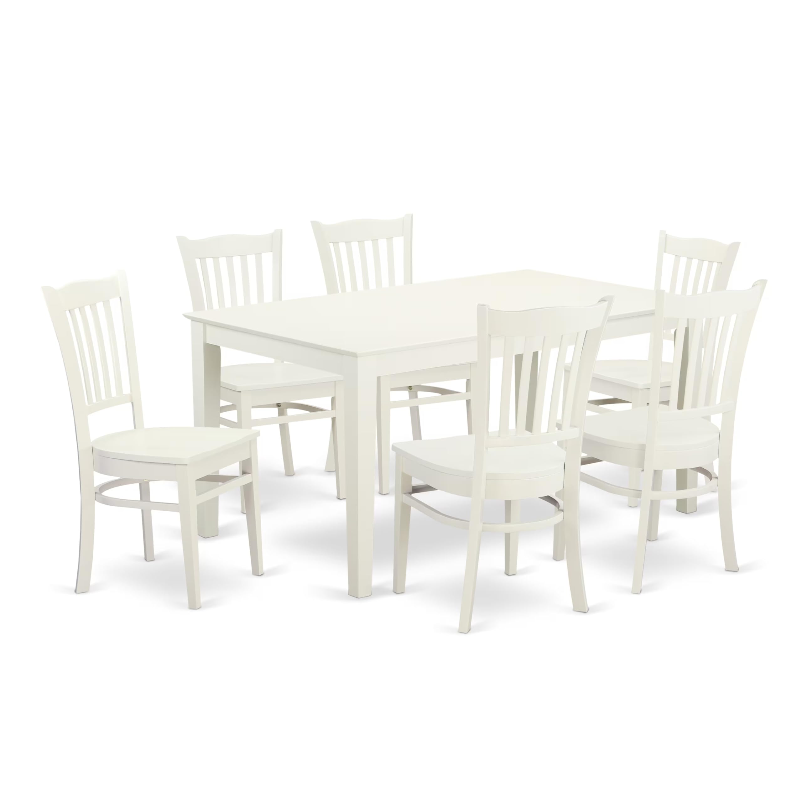 East West Furniture 7-Piece Dining Set - 36x60 Inch Rectangle Table & 6 Wooden Chairs in Linen White | Modern Kitchen & Dining Room Furniture for Family Gatherings & Dinner Parties