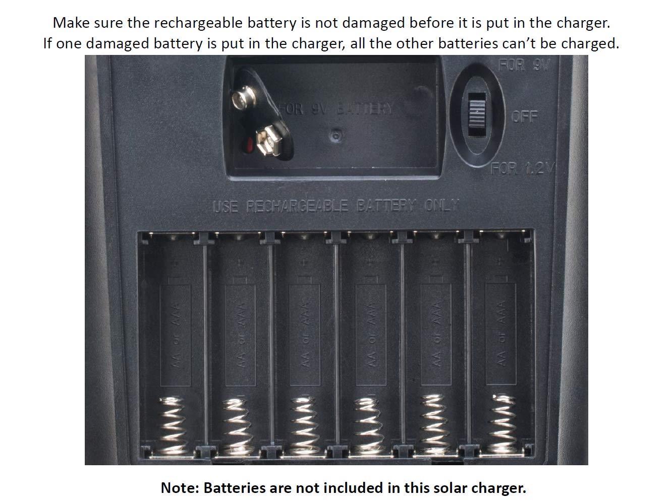 Solar AA & AAA Rechargeable Batteries Charger with 2W Solar Panel - Portable NiMH/NiCD Battery Charger for 1.2V & 9V Batteries - Ideal for Camping, Emergency Power & Outdoor Adventures