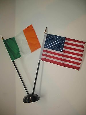 Irish & USA Flag 4x6 Inch Desk Set with Black Base - Perfect for Office, Home Decor, and Patriotic Gift Giving